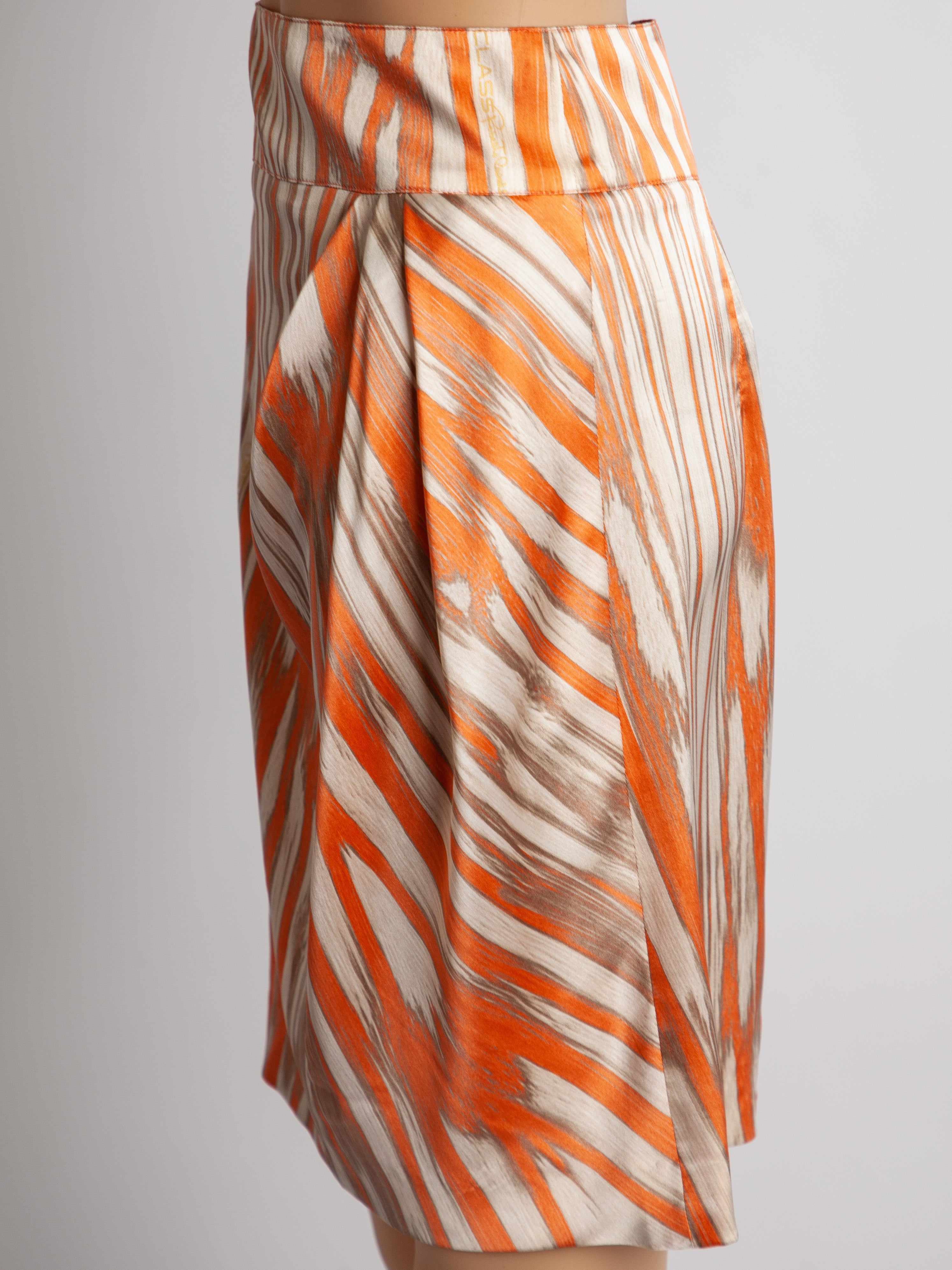 Perfect Class Roberto Cavalli Silk Skirt Size S Orange Beige Striped