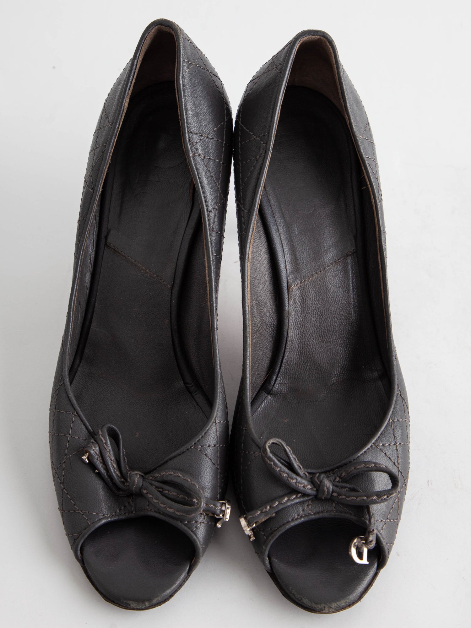 Good Dior Gray Leather Peep-Toe High Heels Size 37.5