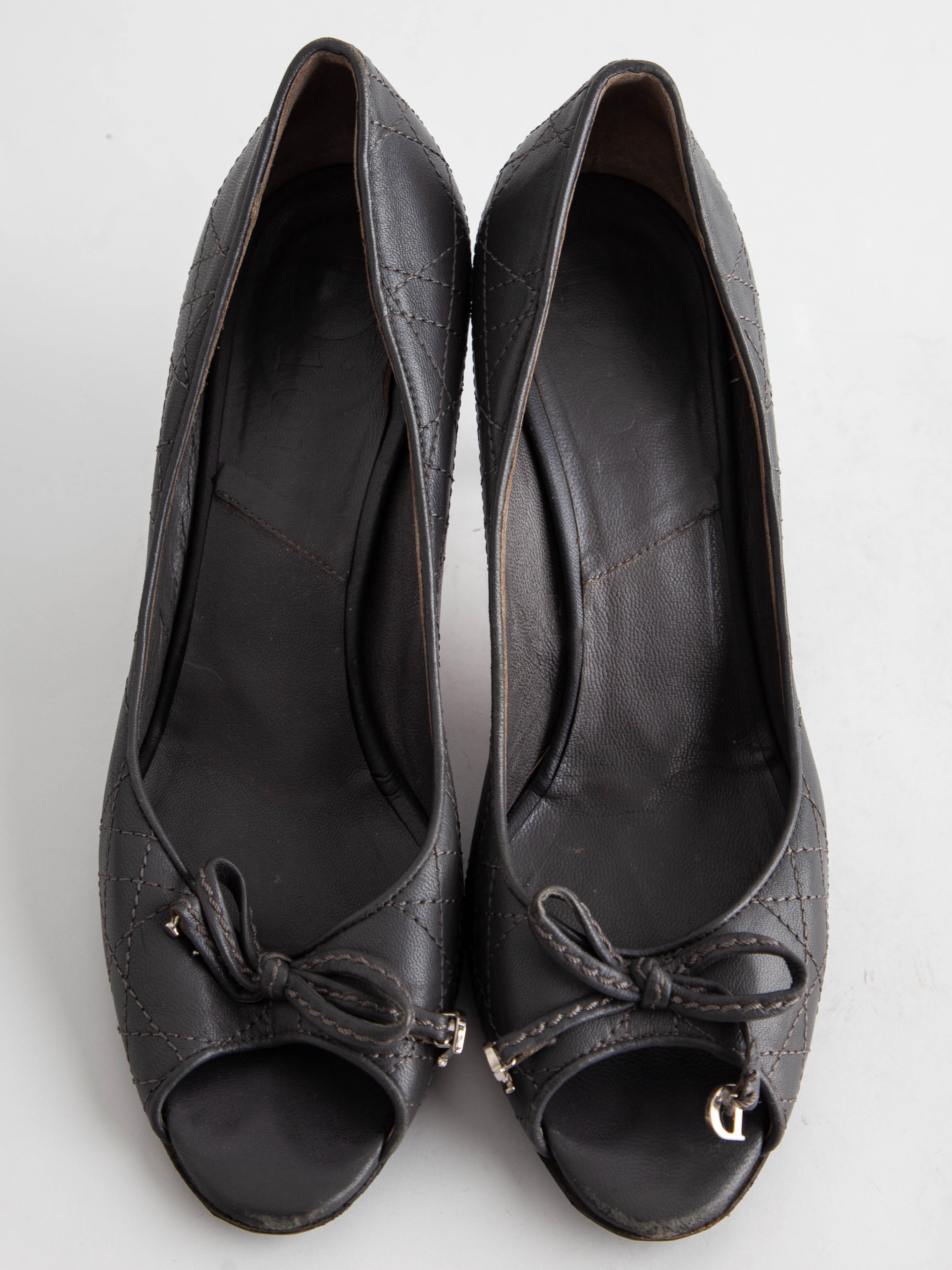 Good Dior Gray Leather Peep-Toe High Heels Size 37.5