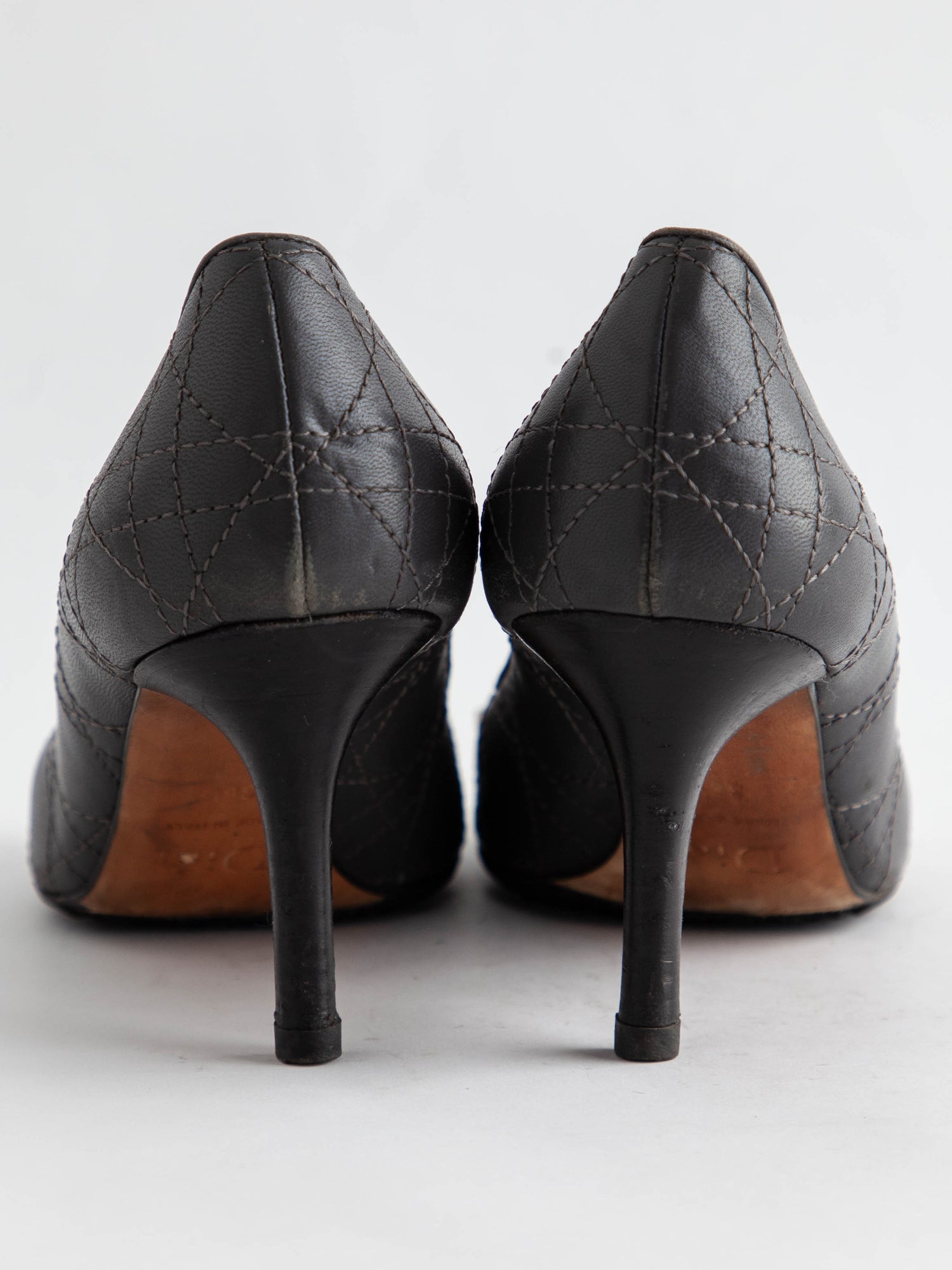 Good Dior Gray Leather Peep-Toe High Heels Size 37.5