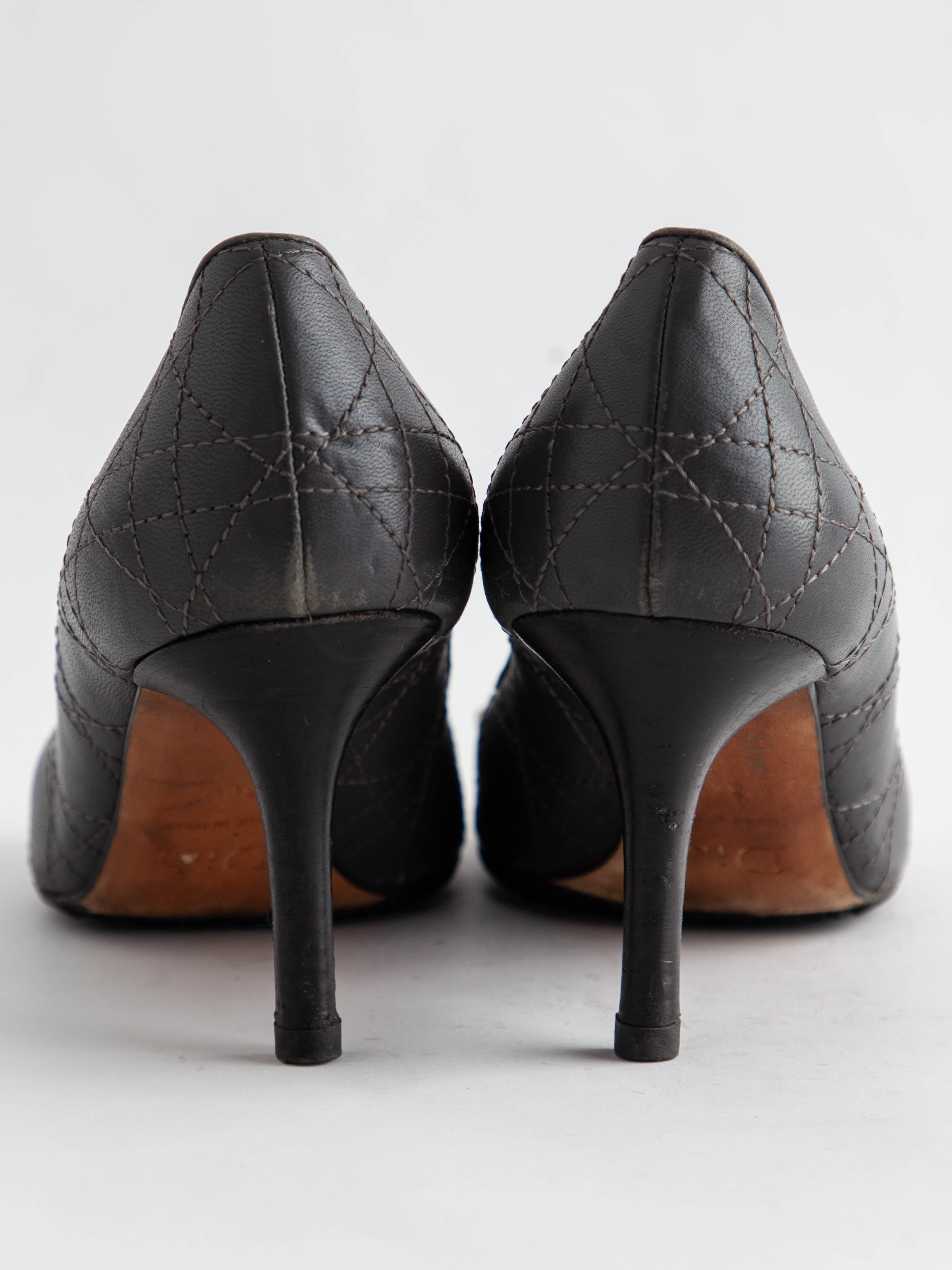 Good Dior Gray Leather Peep-Toe High Heels Size 37.5