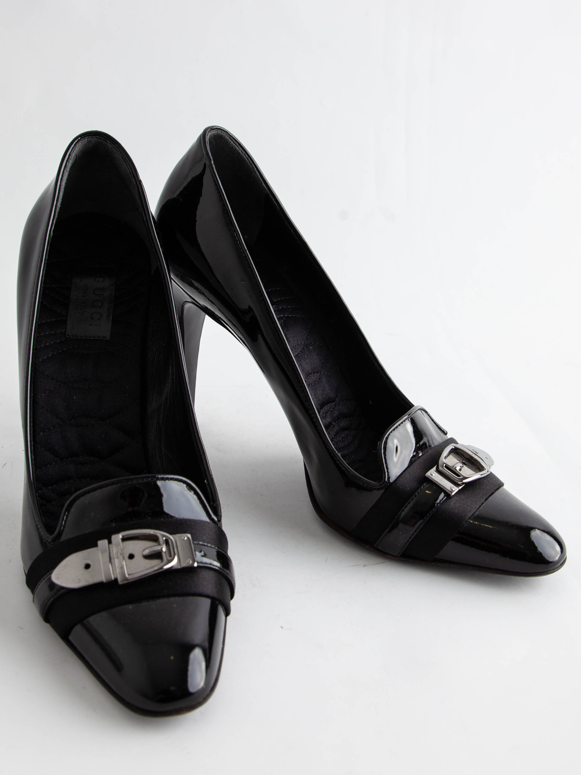 Good Gucci Black Leather High-Heeled Shoes Size 38 with Buckle