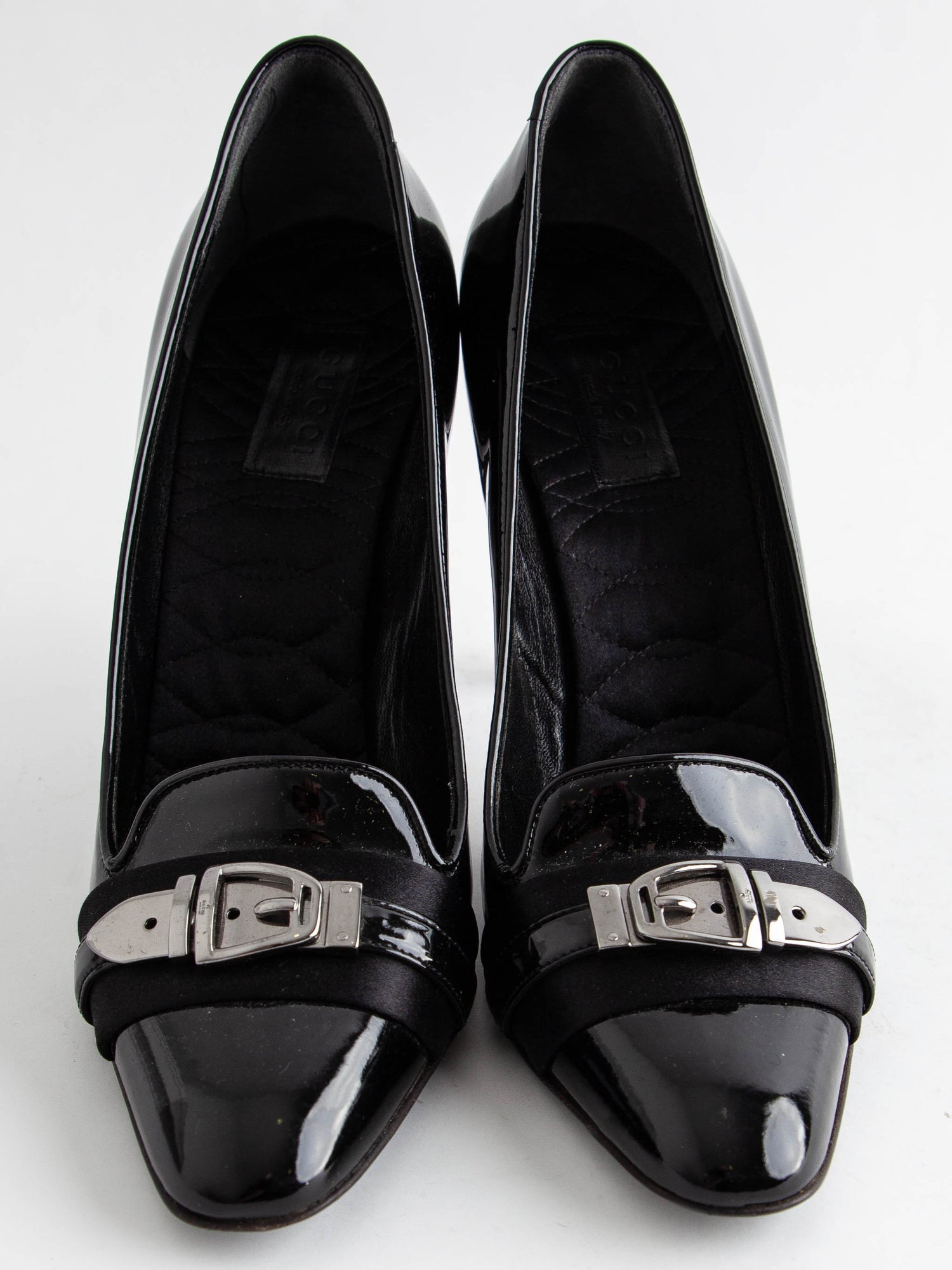 Good Gucci Black Leather High-Heeled Shoes Size 38 with Buckle