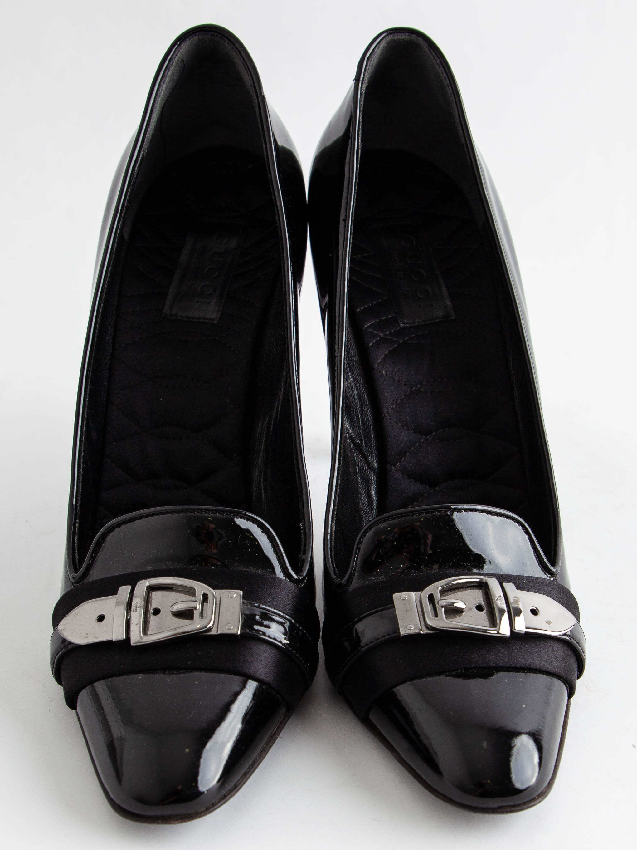 Good Gucci Black Leather High-Heeled Shoes Size 38 with Buckle