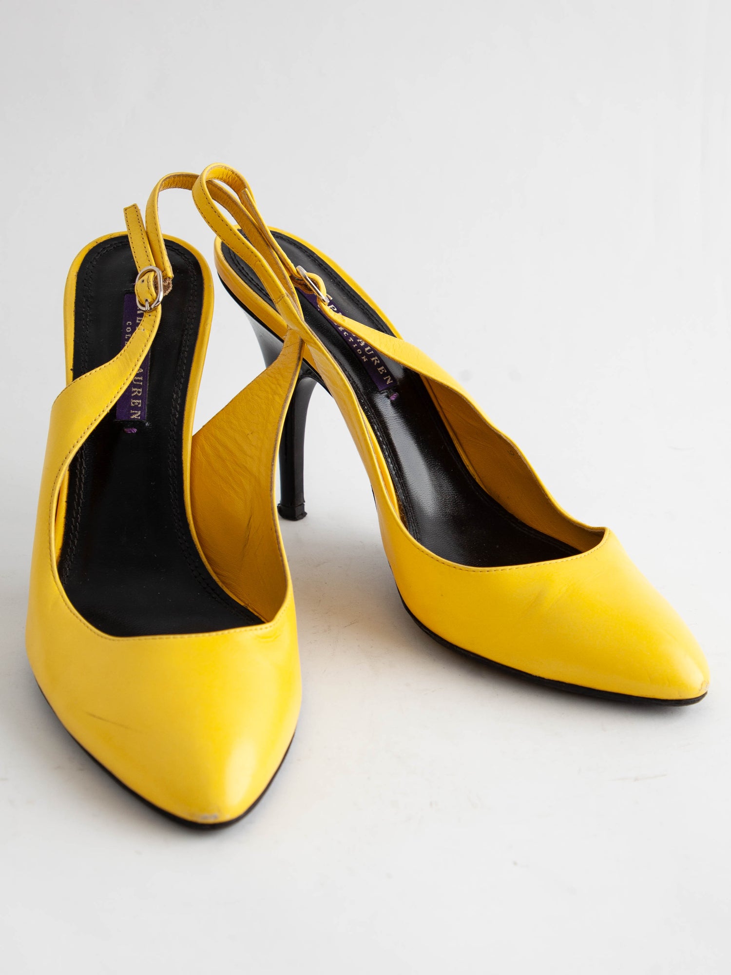 Good Ralph Lauren Yellow Leather Slingback Heels Size 39