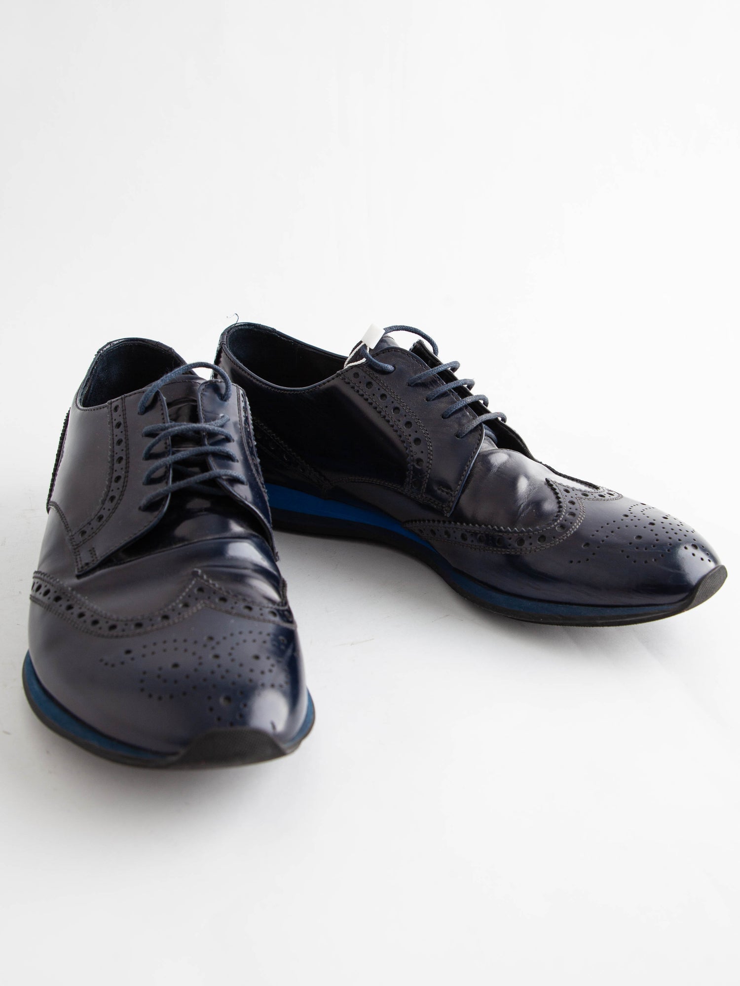 Good Prada Blue Lacquer Formal Brogue Shoes Size 39.5