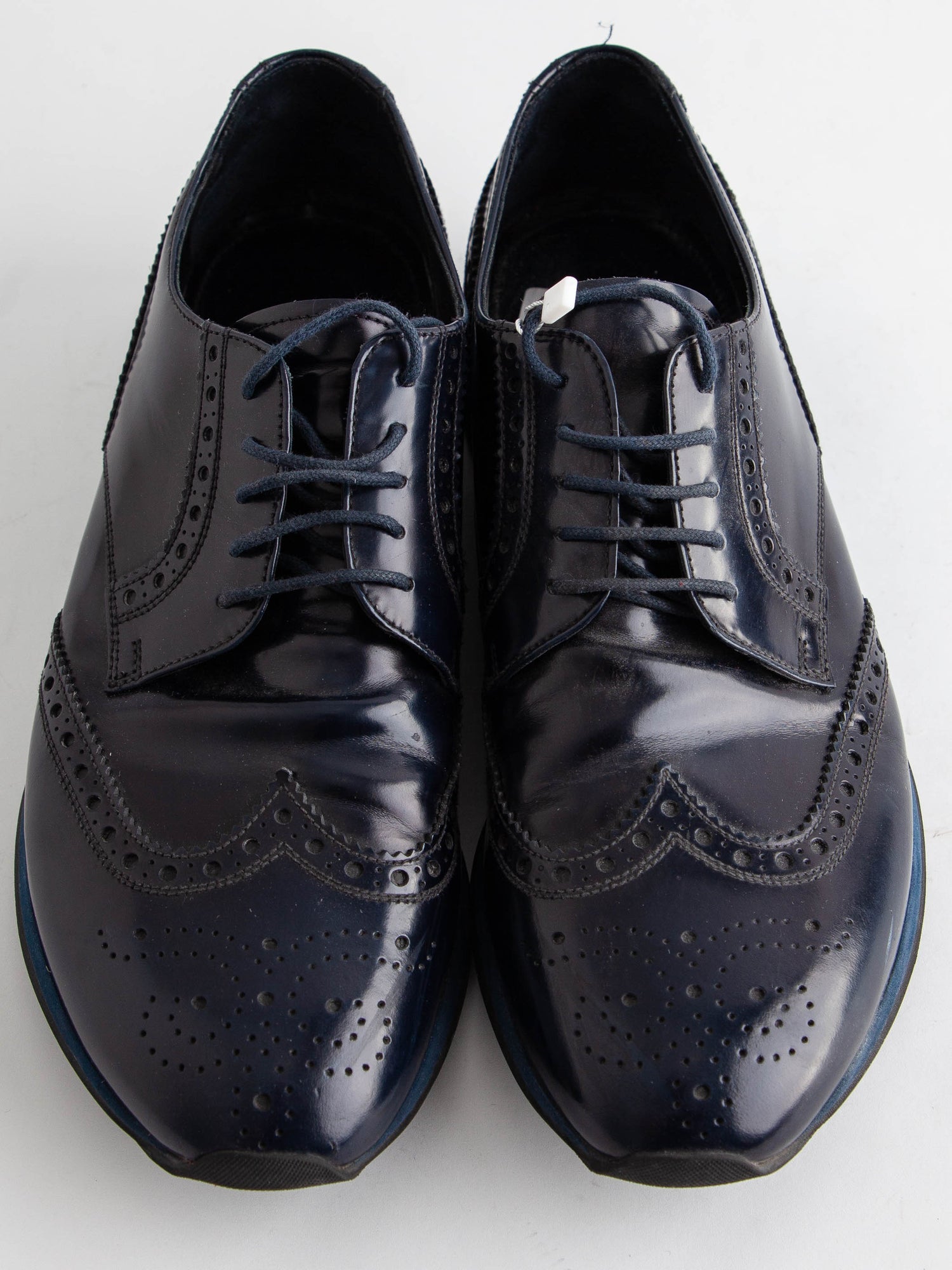 Good Prada Blue Lacquer Formal Brogue Shoes Size 39.5