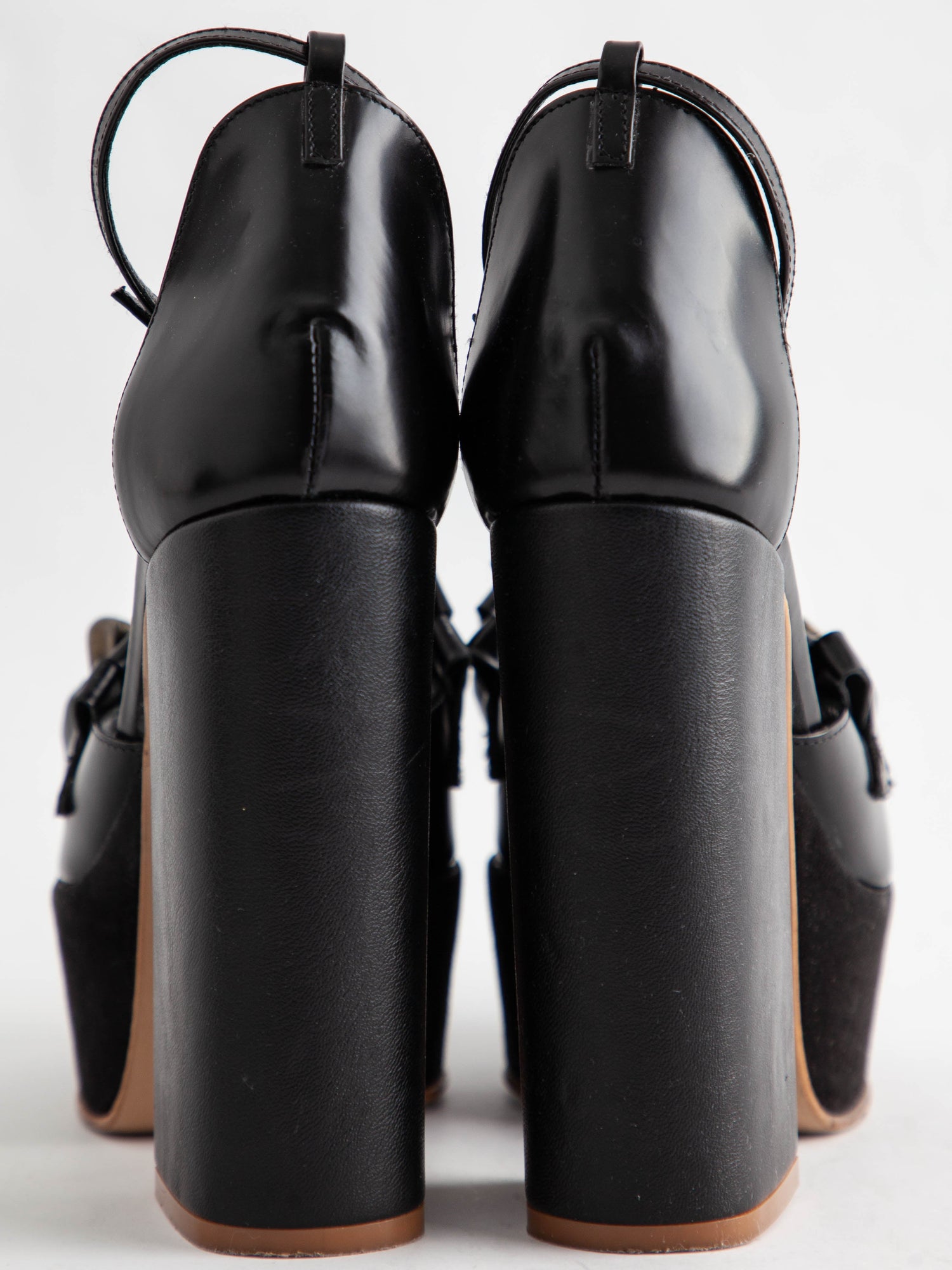 Good UnLace Black High-Heeled Platform Shoes Leather Women