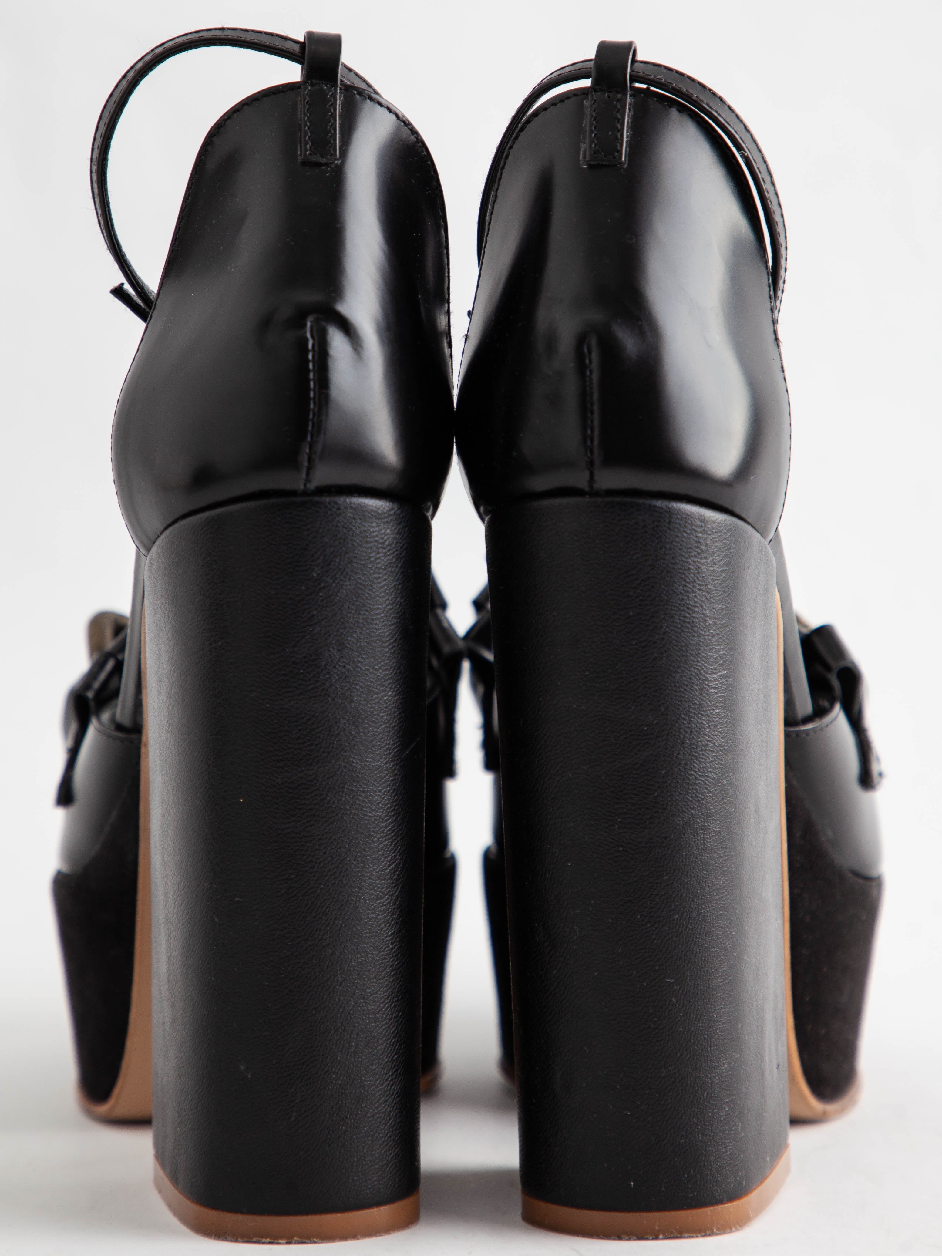 Good UnLace Black High-Heeled Platform Shoes Leather Women