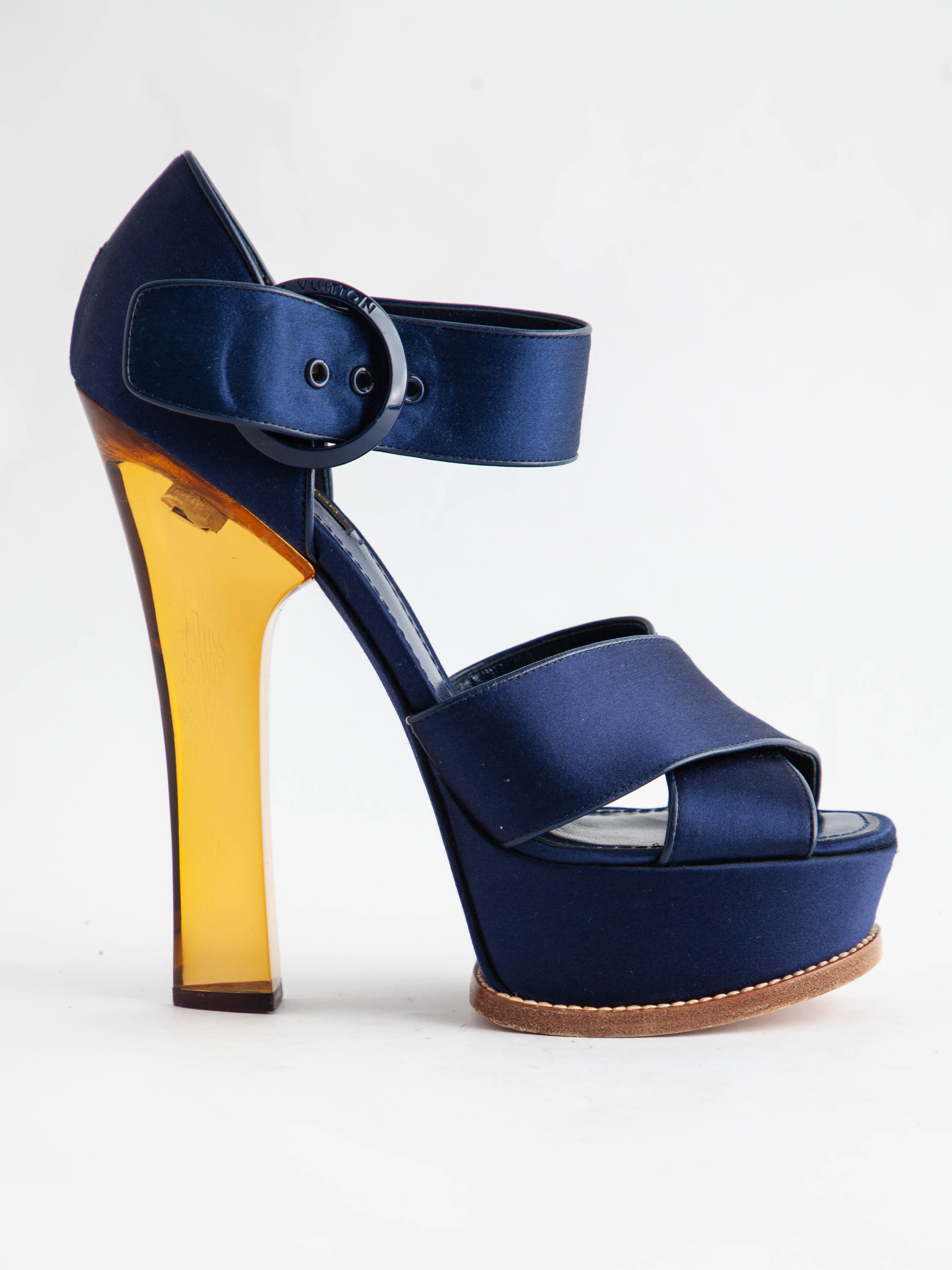 Good Condition Louis Vuitton Blue High Heeled Sandals Size 38.5