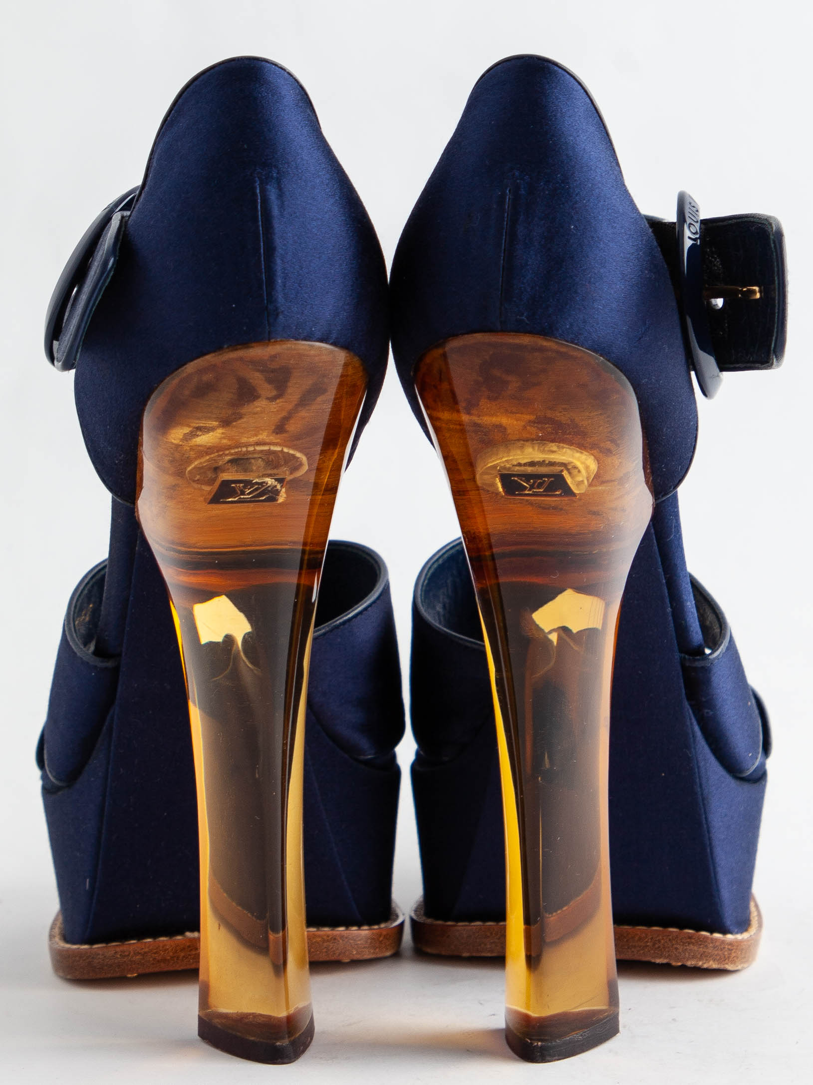 Good Condition Louis Vuitton Blue High Heeled Sandals Size 38.5