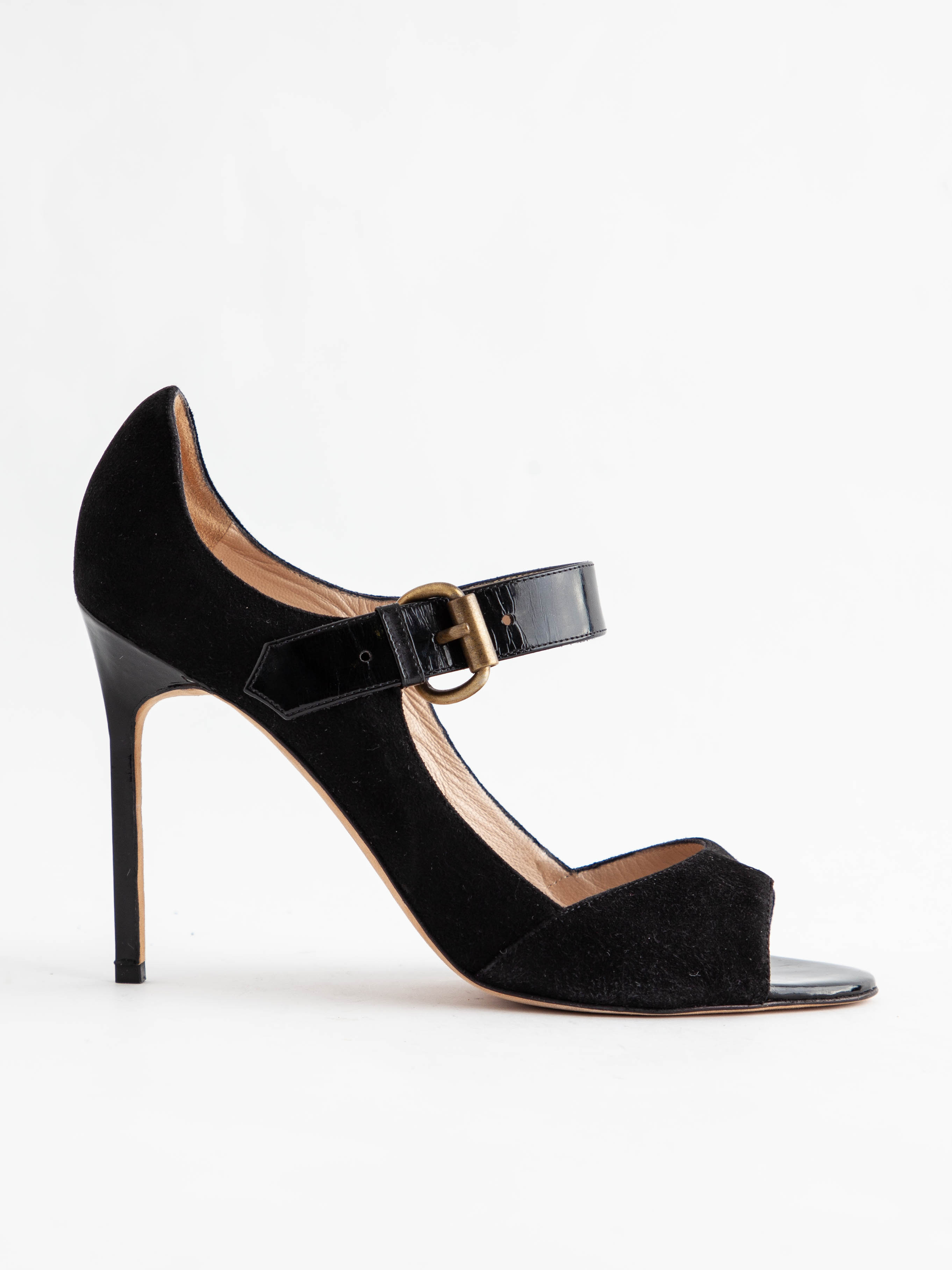 Good Manolo Blahnik Black Suede High-Heeled Open-Toe Shoes Size 39