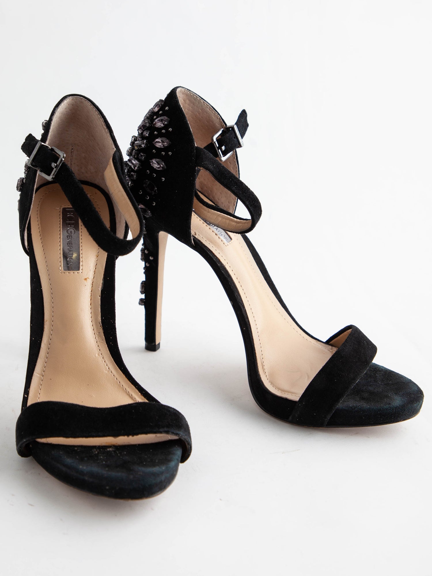 Excellent BCBGeneration Black Genuine Suede High-Heeled Sandals Size 37.5