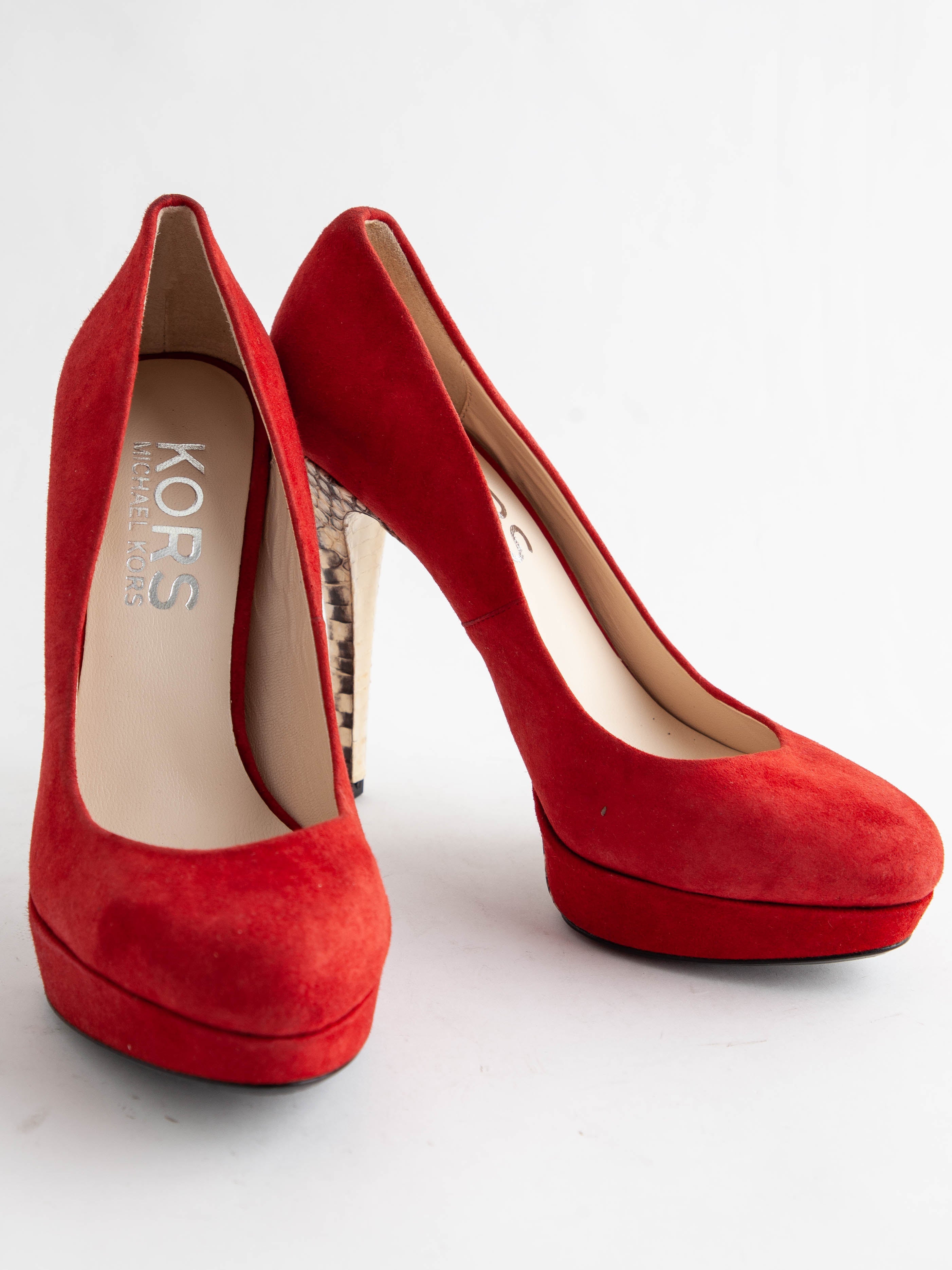 NEW Michael Kors Red High-Heeled Platform Shoes Size 39 Suede