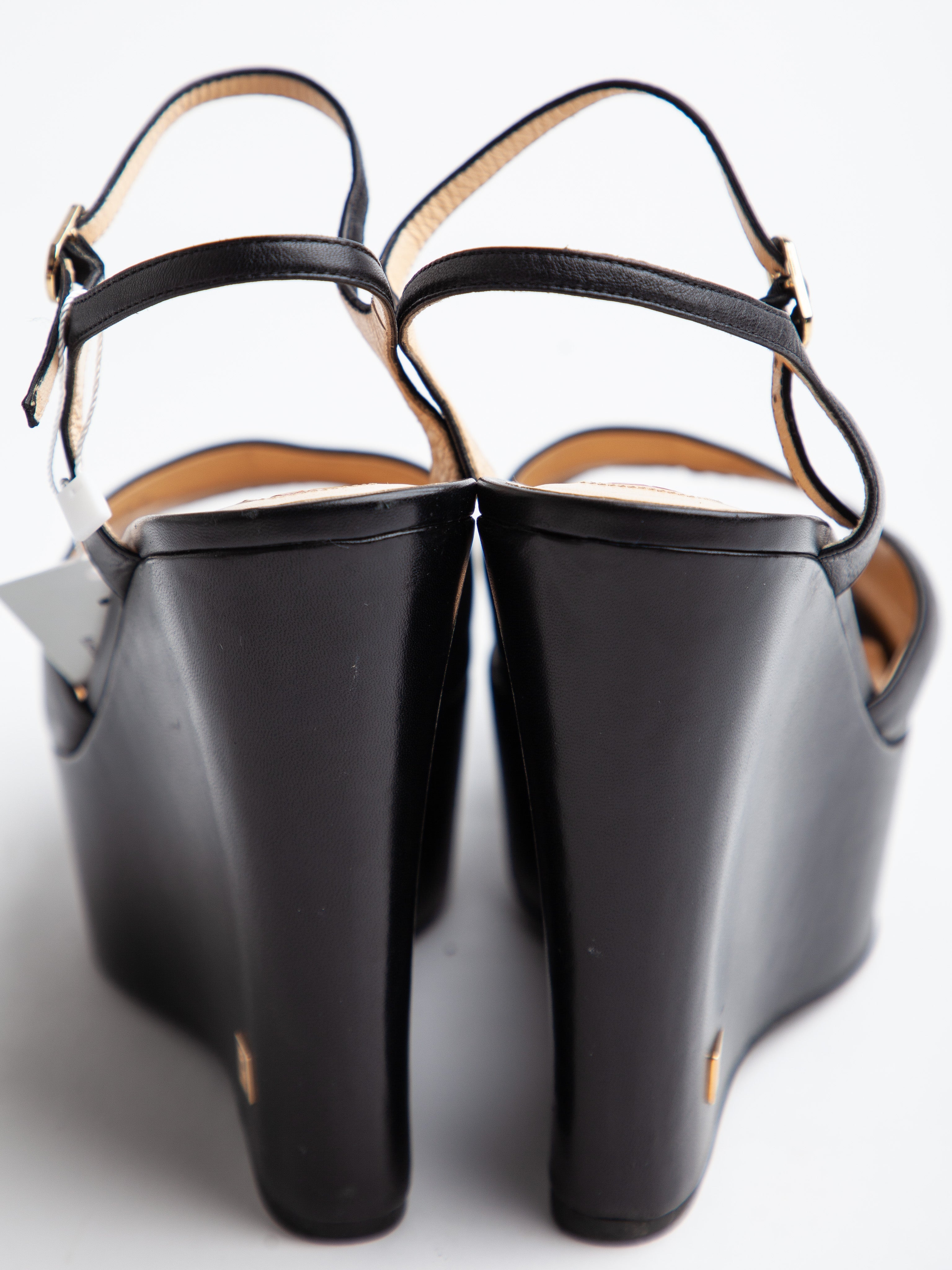 Good Ballin Black Wedge Sandals Size 38 Peep-Toe Ankle Strap