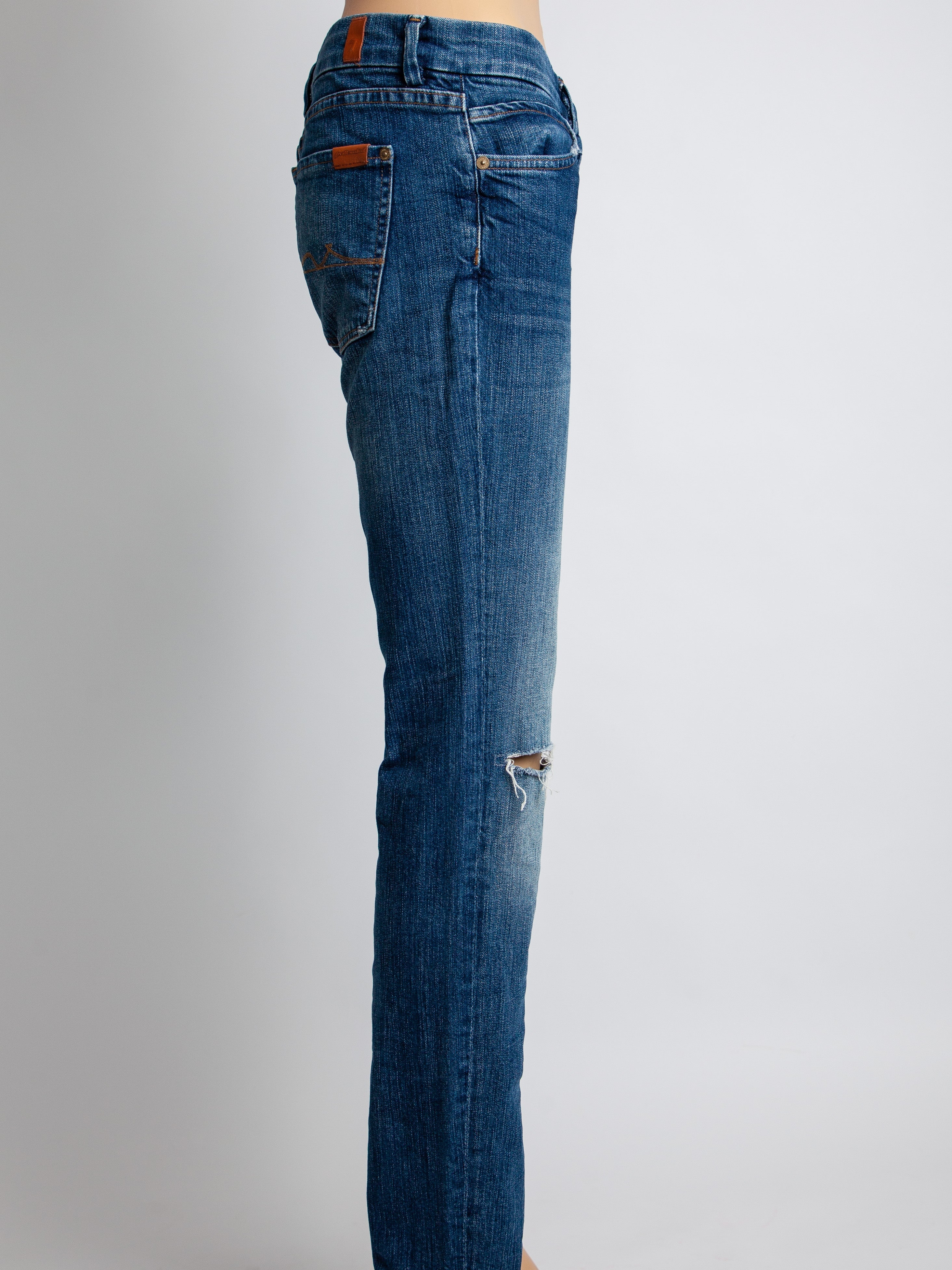 Excellent 7 For All Mankind Blue Distressed Jeans Size S