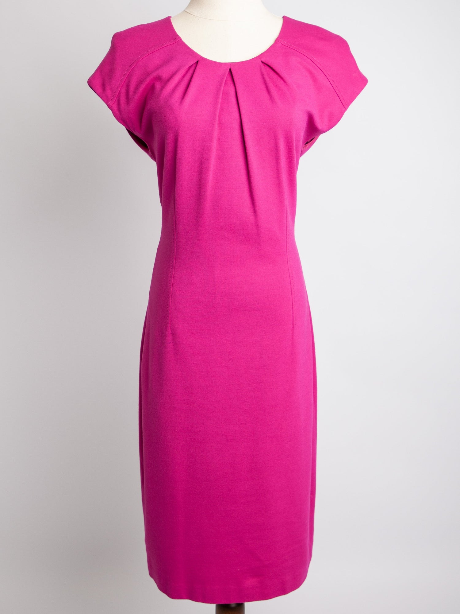 Good Escada Pink Polyester Dress Size M with Pleats & Zip Closure