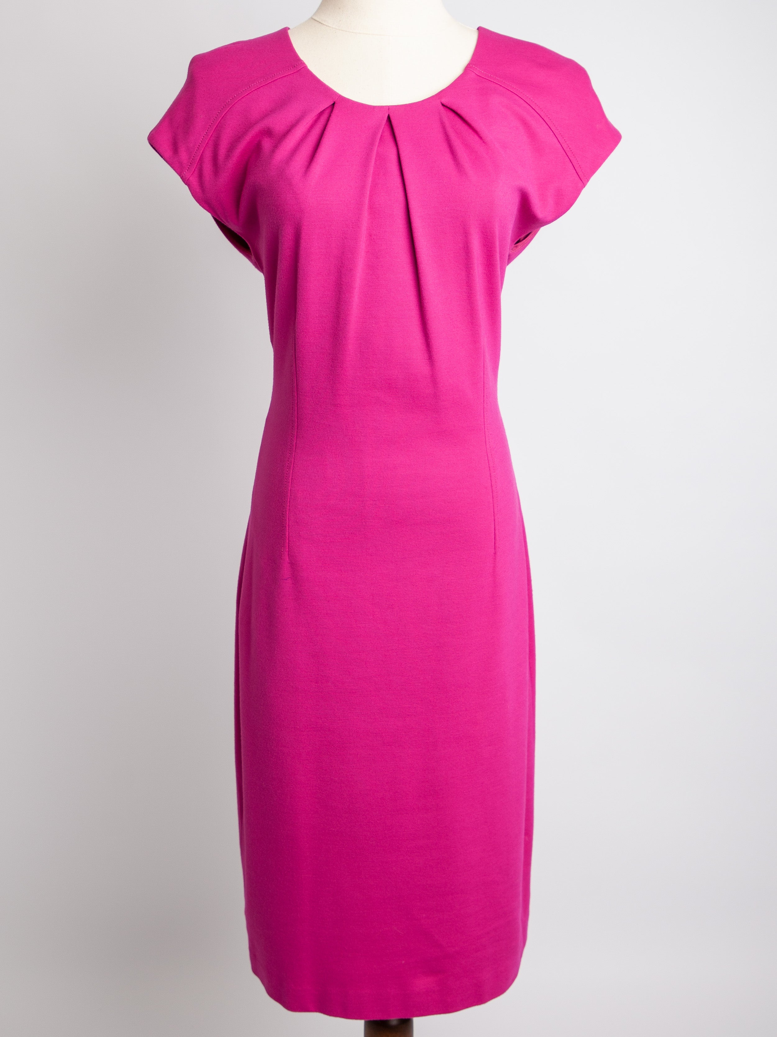 Good Escada Pink Polyester Dress Size M with Pleats & Zip Closure