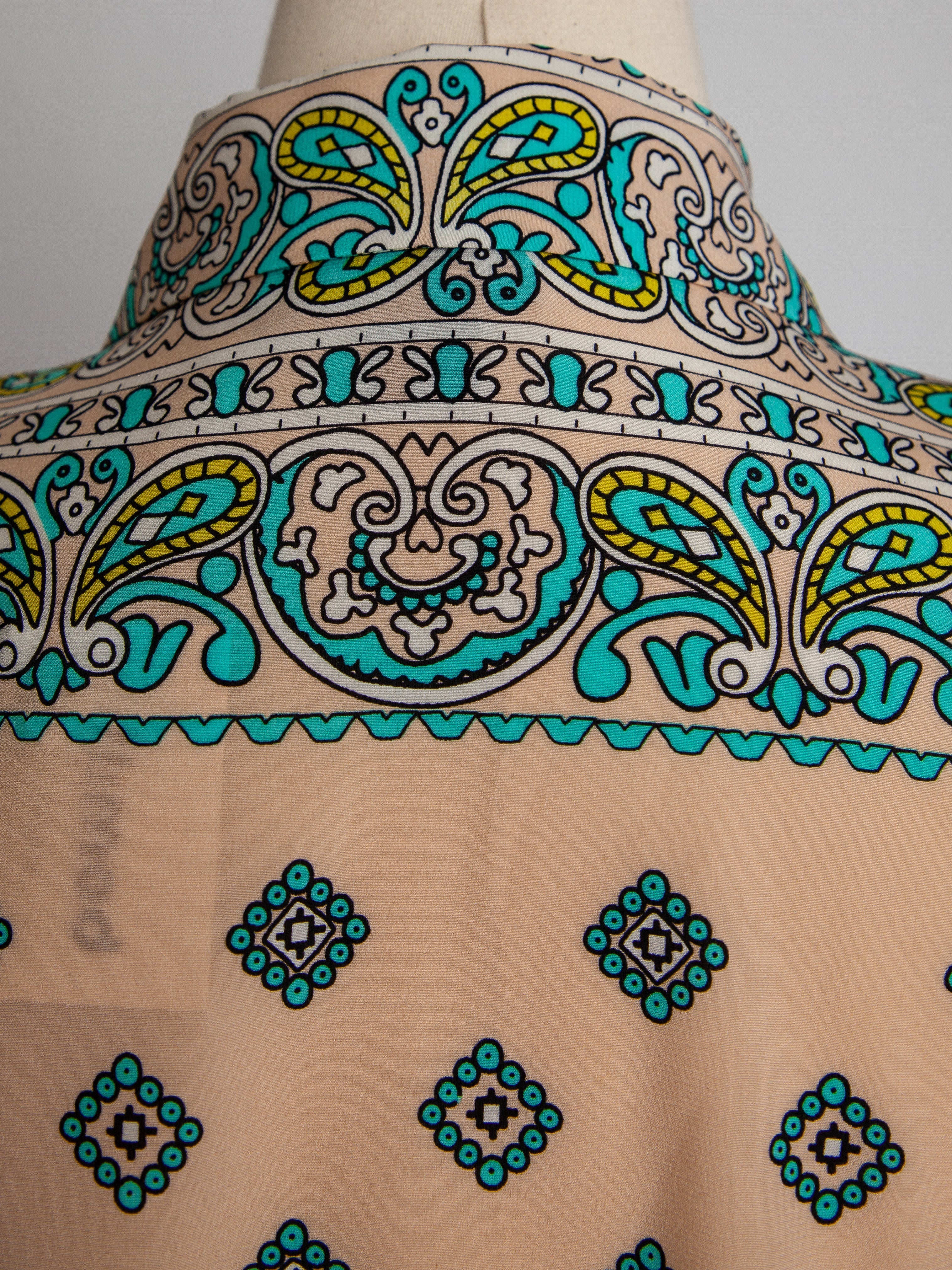 DKNY White Silk Long Shirt Dress Size M Paisley Pattern
