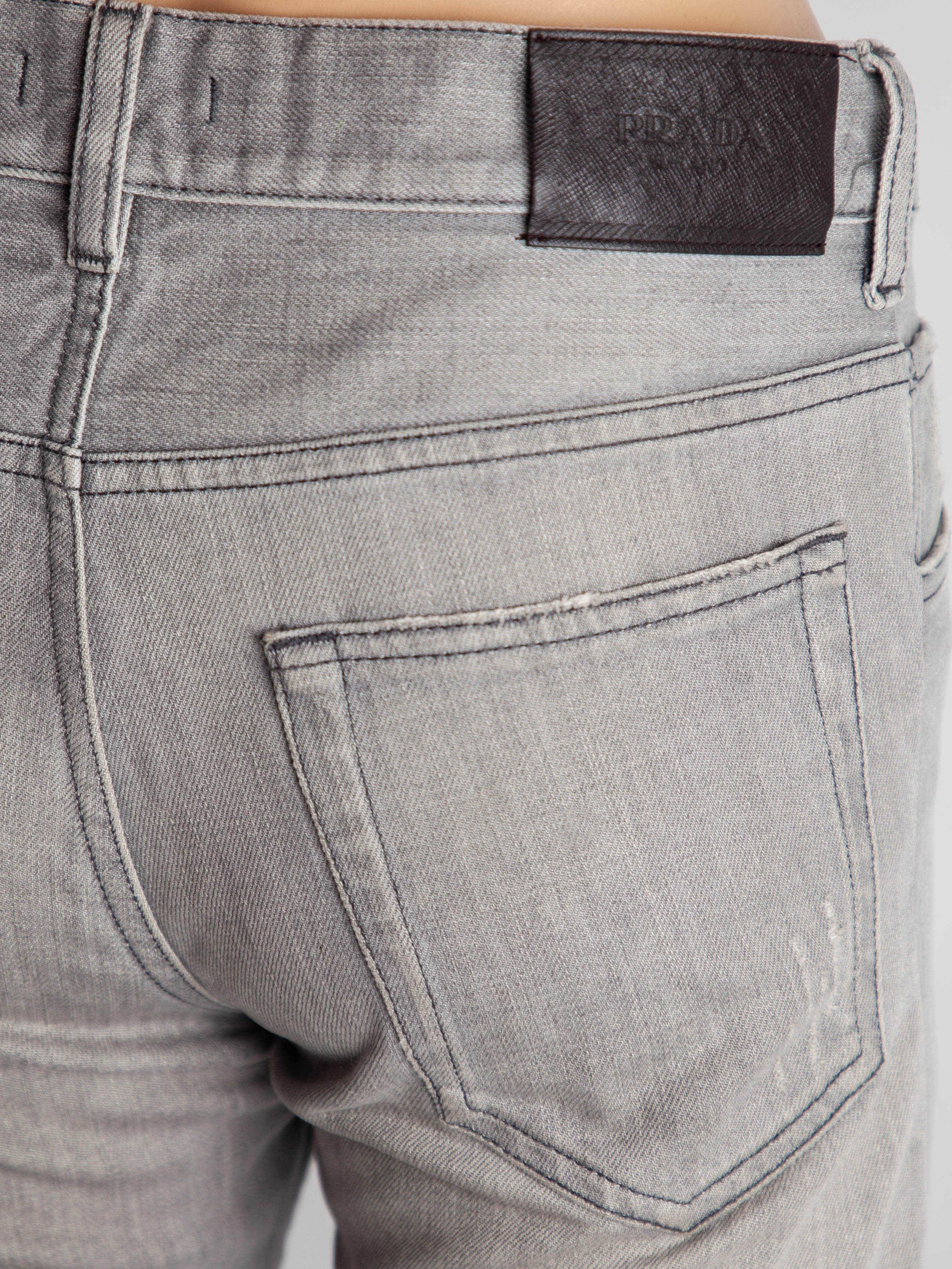 Excellent Prada Gray Cotton Jeans Size S with Ankle Slit Detail
