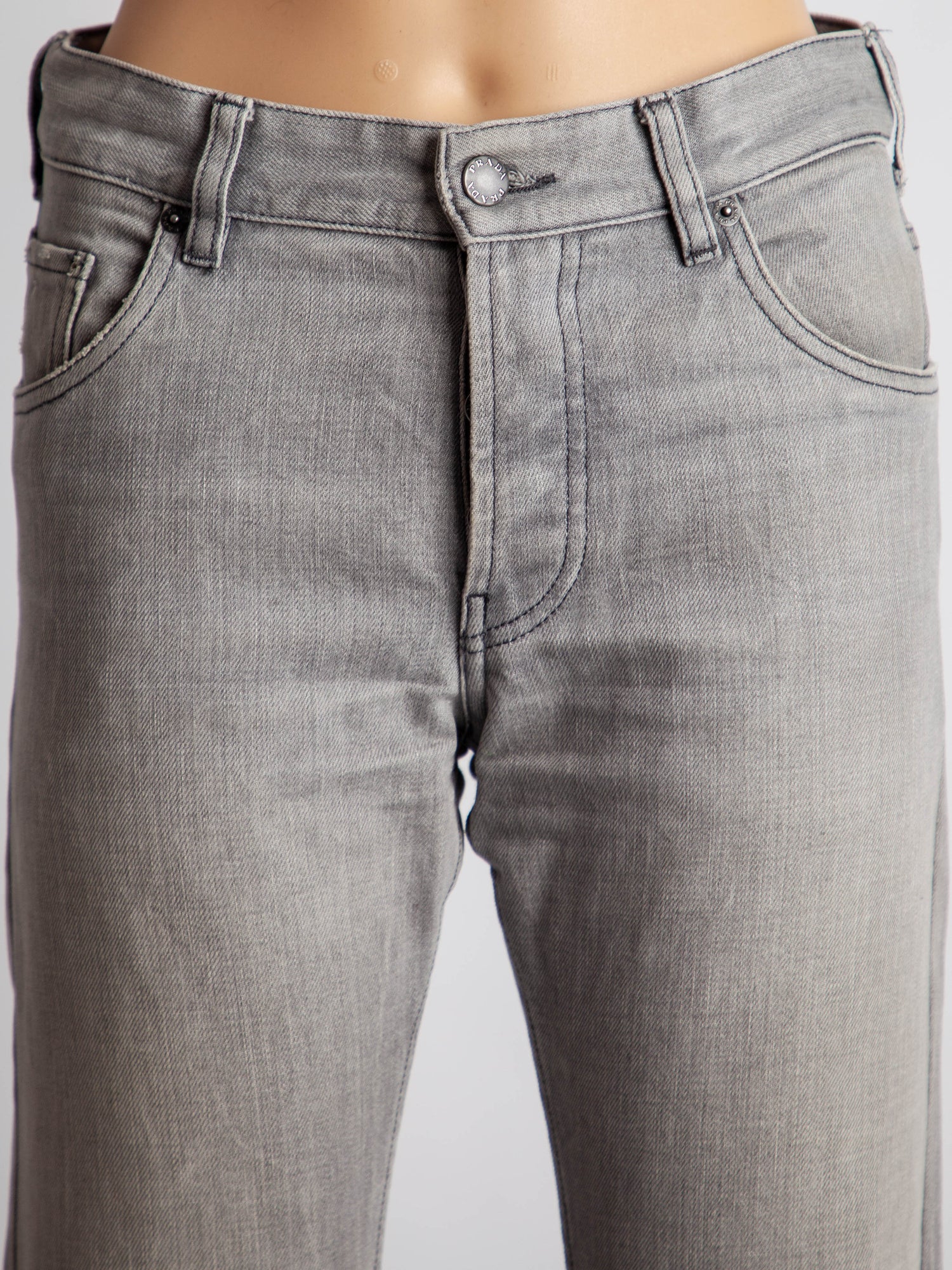 Excellent Prada Gray Cotton Jeans Size S with Ankle Slit Detail