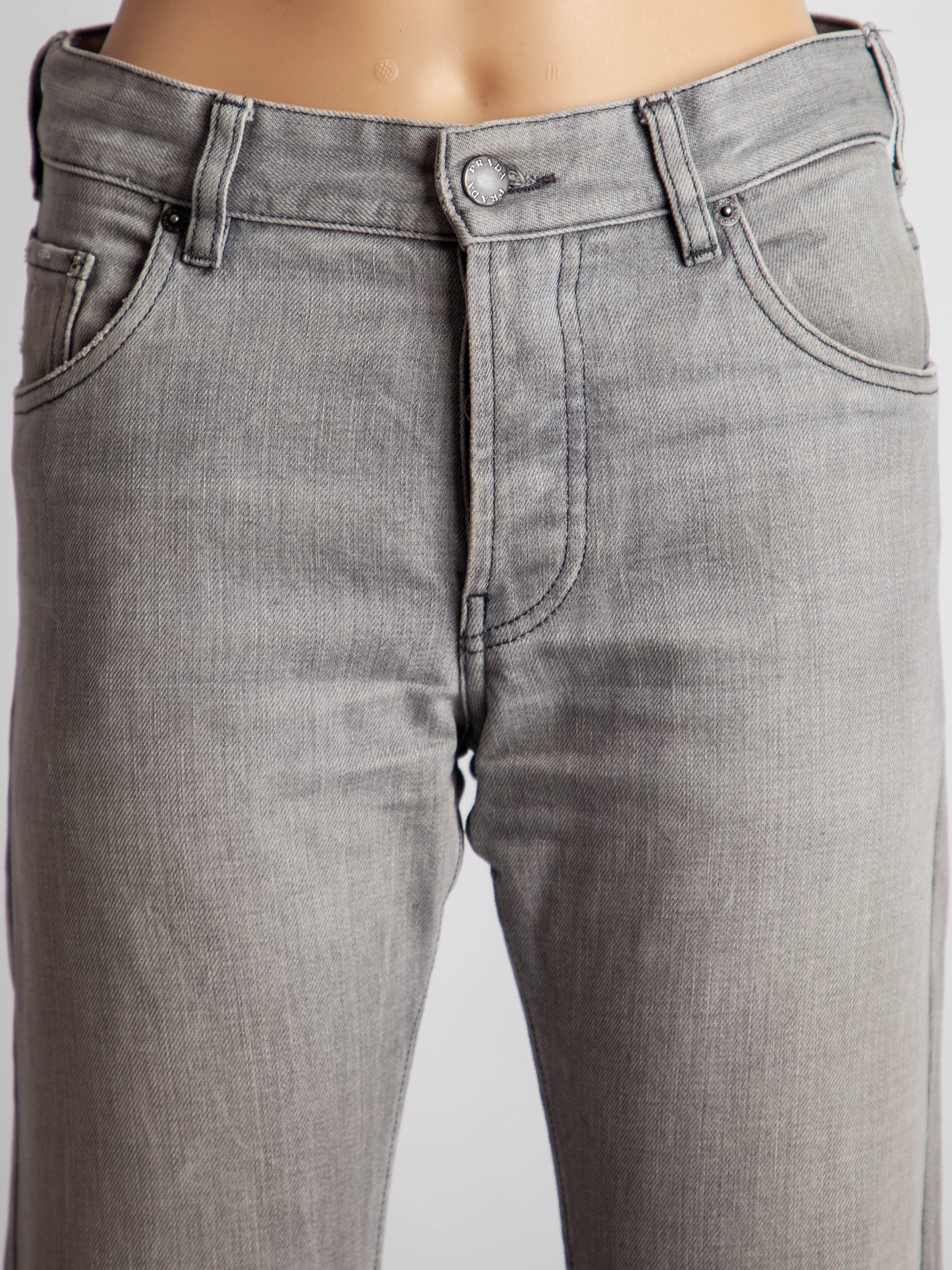 Excellent Prada Gray Cotton Jeans Size S with Ankle Slit Detail