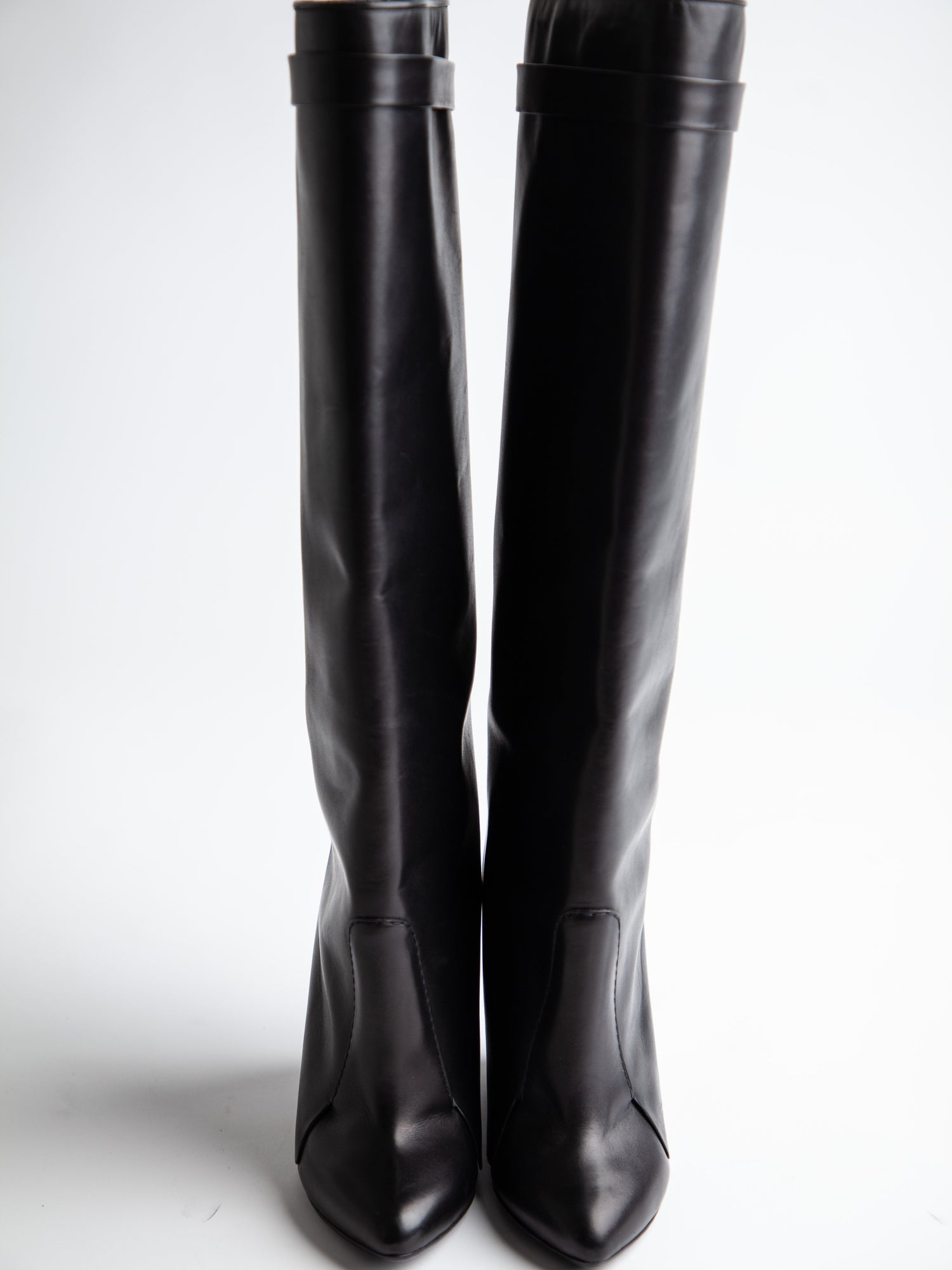 Good Givenchy Black Leather High-Heeled Boots Size 38.5