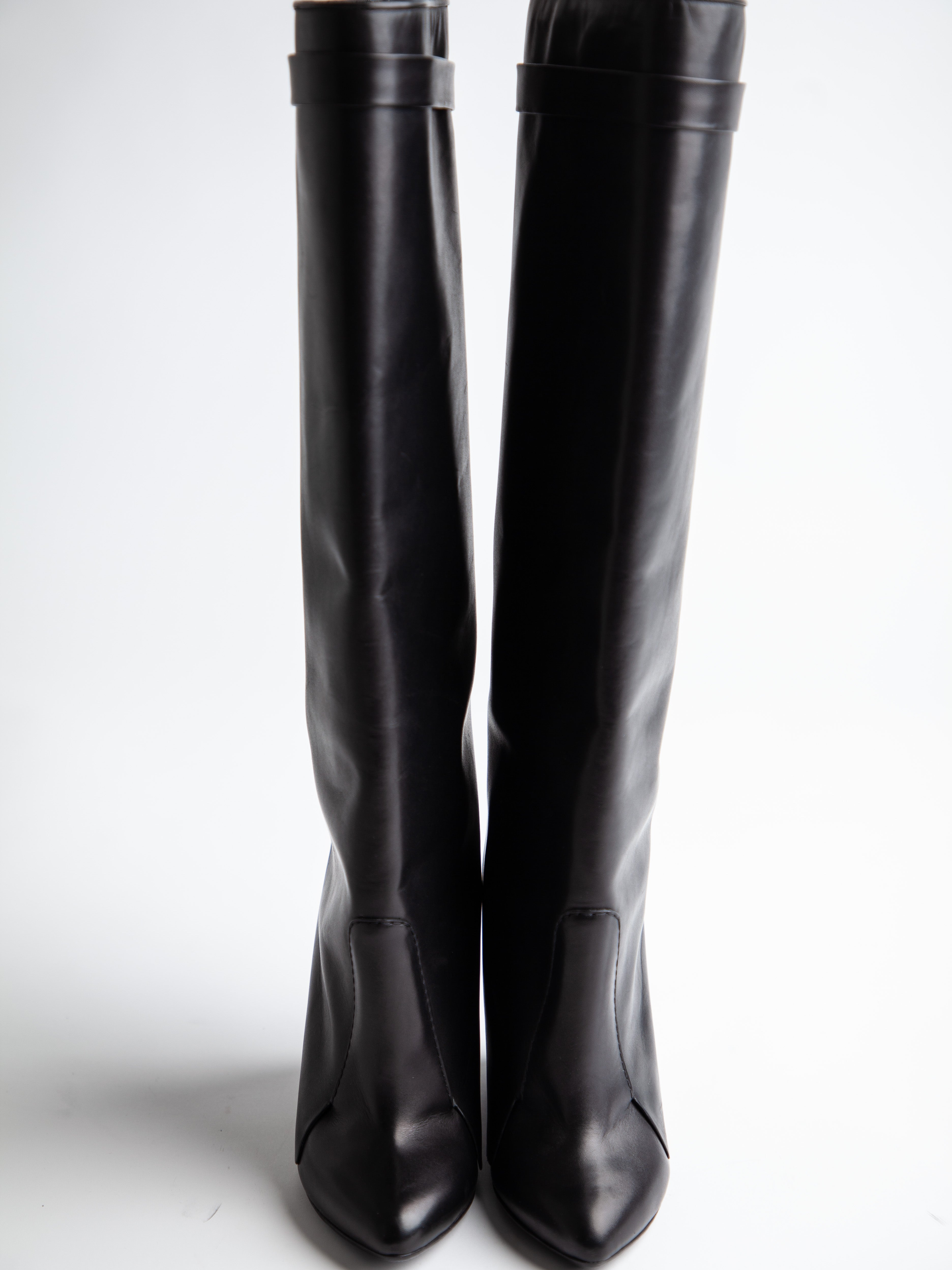 Good Givenchy Black Leather High-Heeled Boots Size 38.5