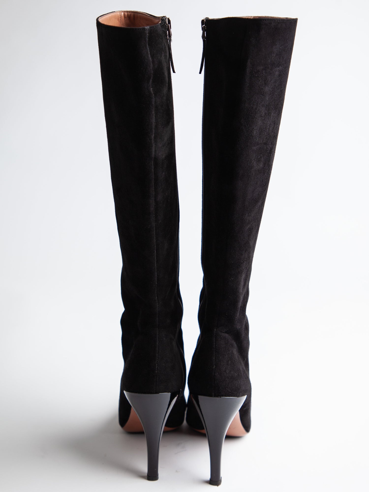 Good Alaia Black Genuine Suede Knee-High Boots with Glossy Bands