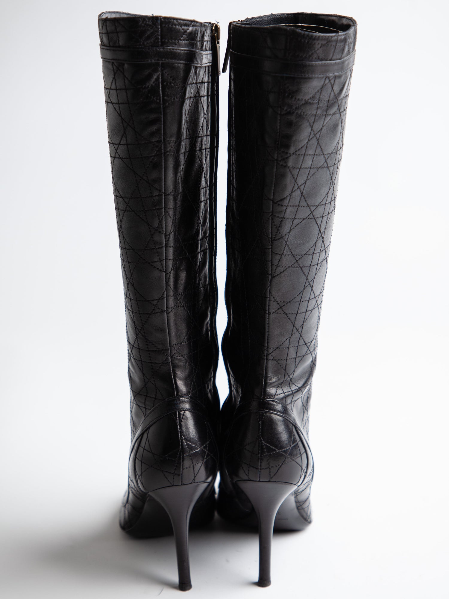 Good Condition Dior Black Leather Knee-High Boots with High Heels