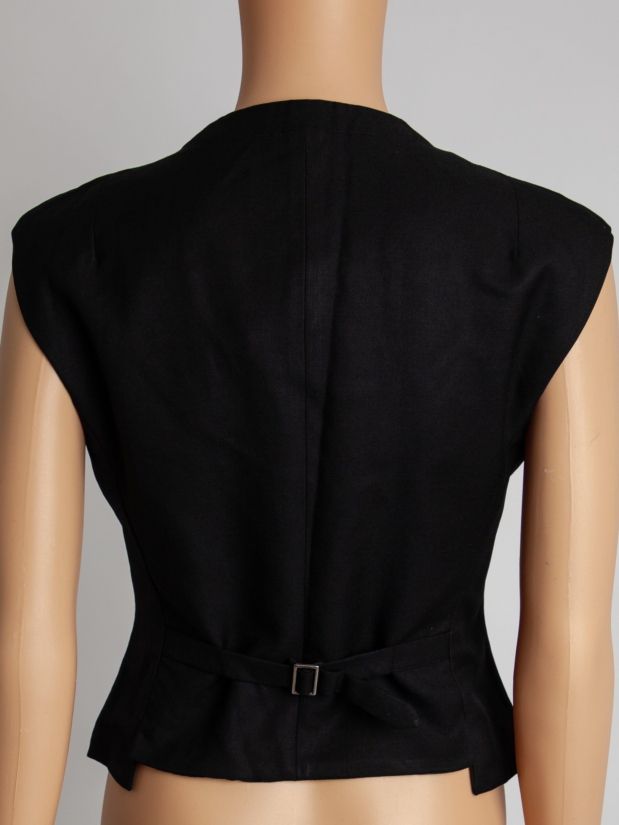 Good Neil Barrett Black Wool Gabardine Women’s Vest with Pockets