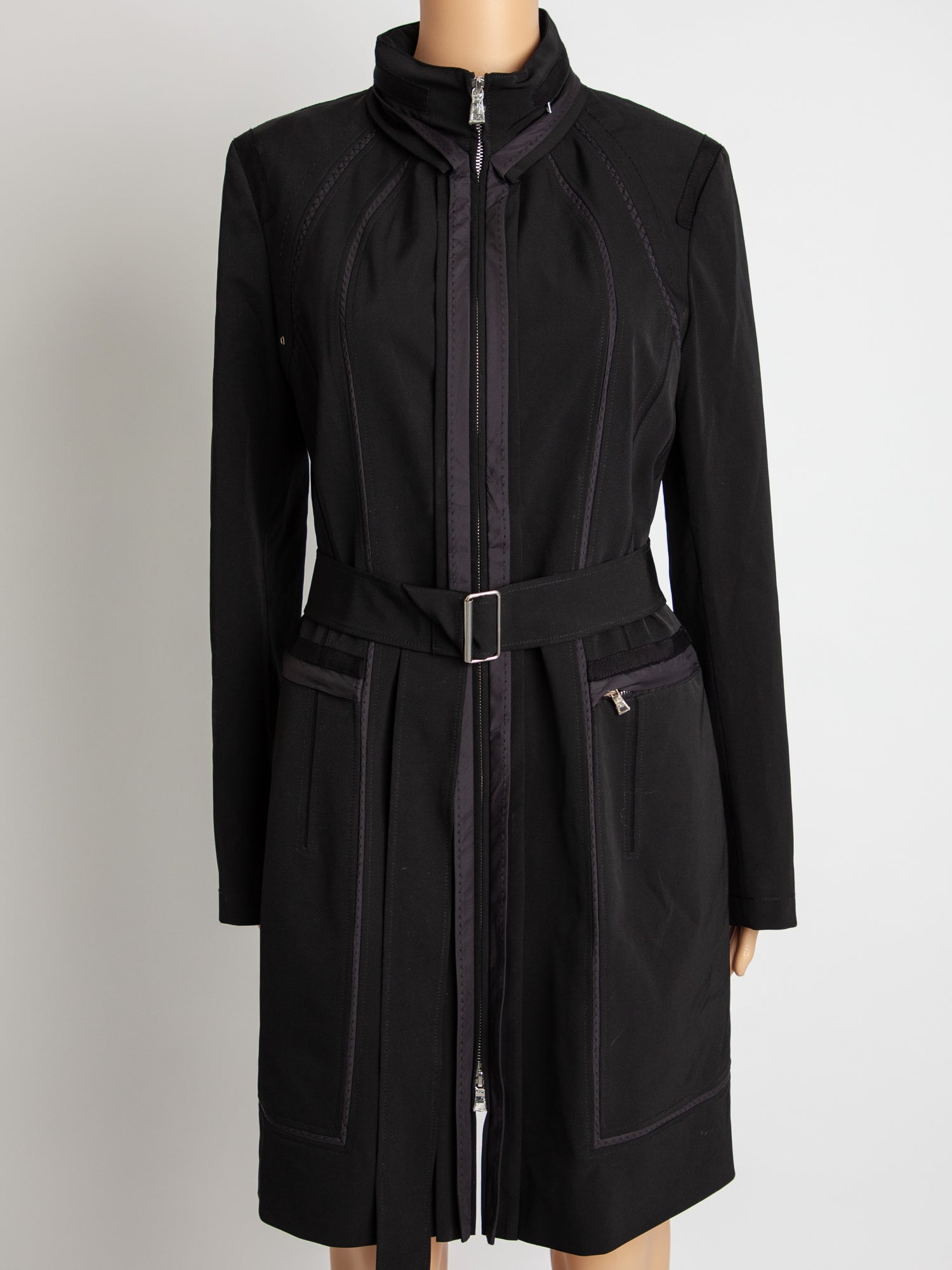 Good Elie Tahari Black Polyester Trench Coat with Belt Women&