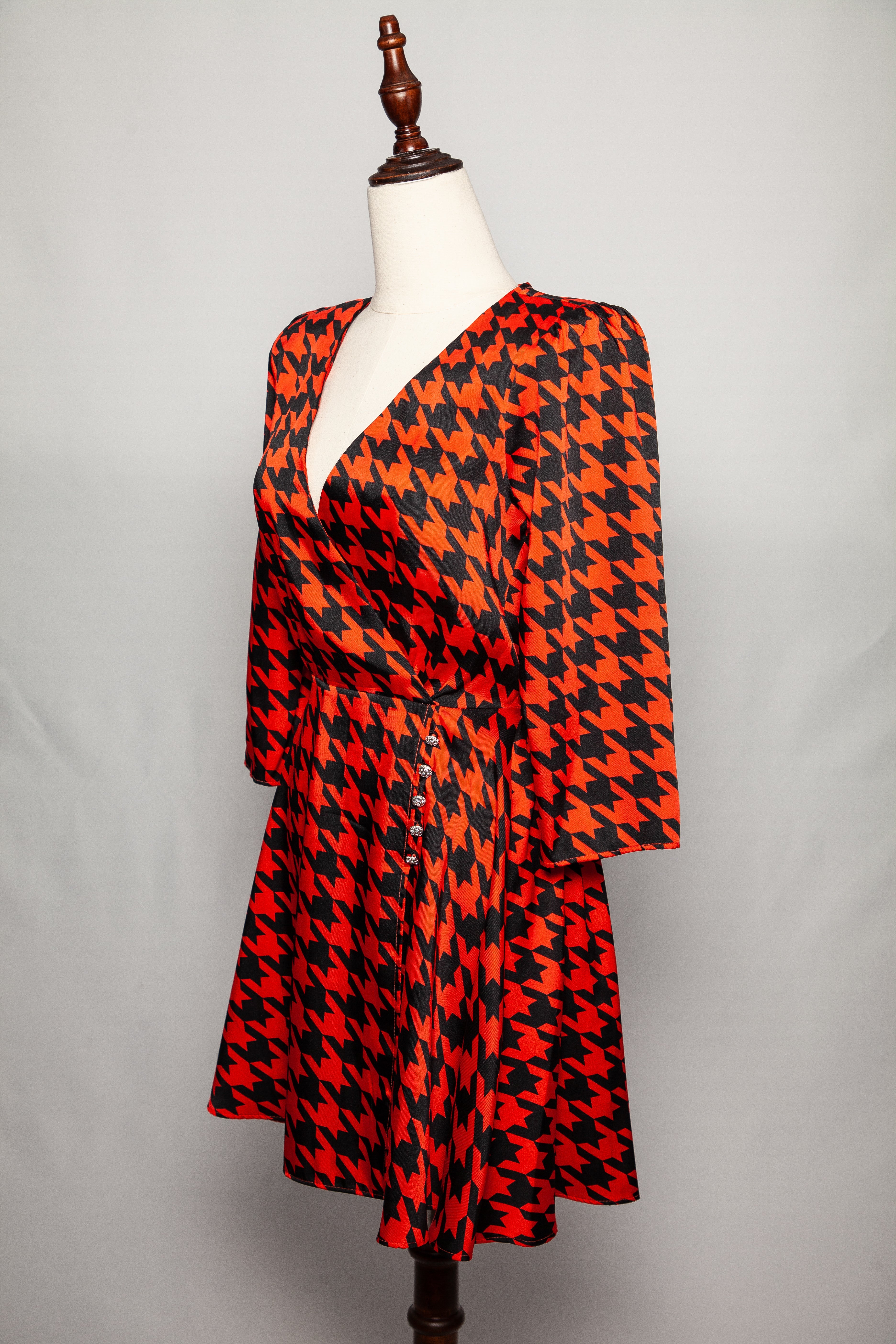 Good River Island Houndstooth Wrap Dress Red Polyester Women