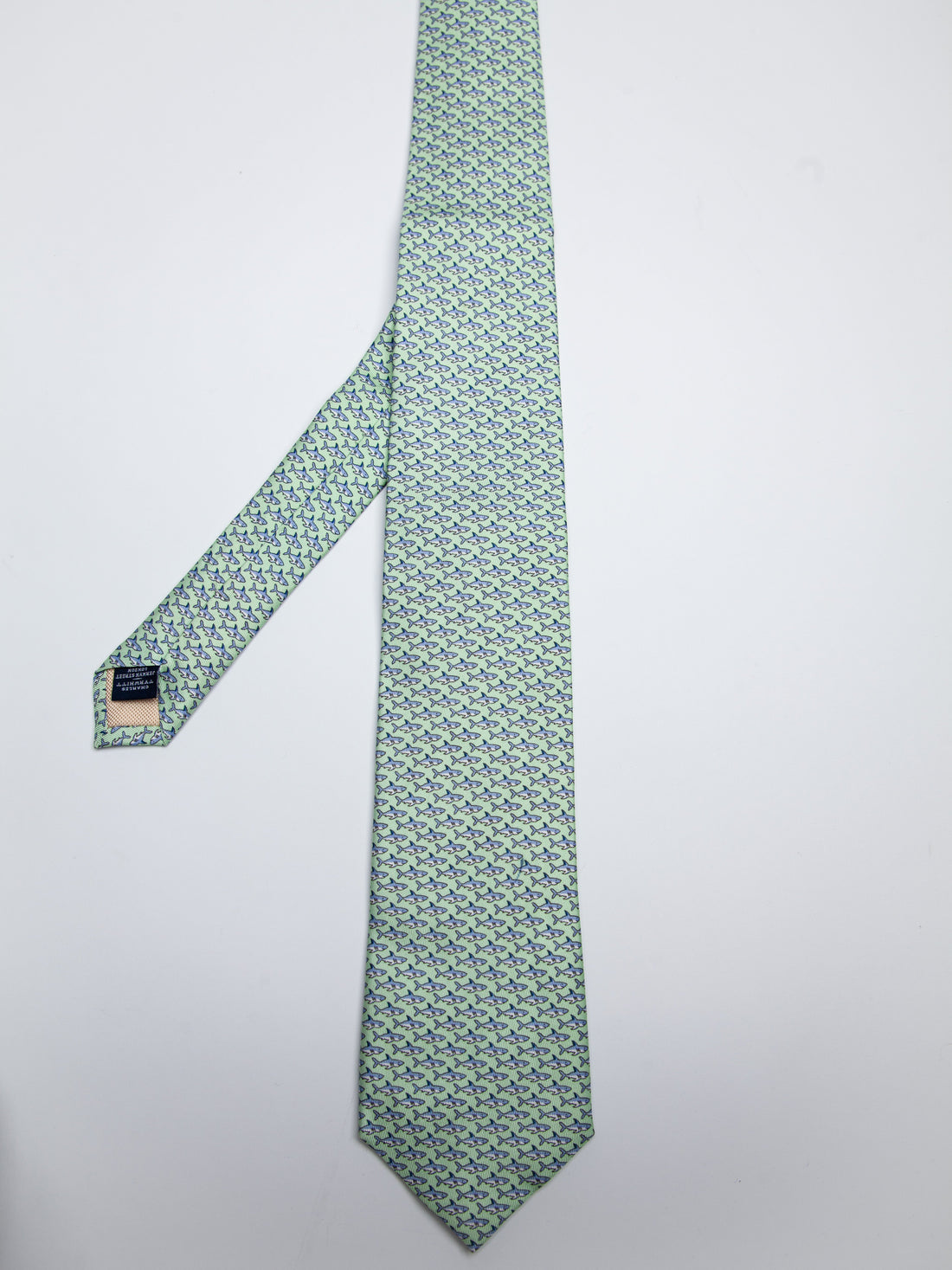 Charles Tyrwhitt Green Silk Tie with Shark Pattern - Excellent Condition