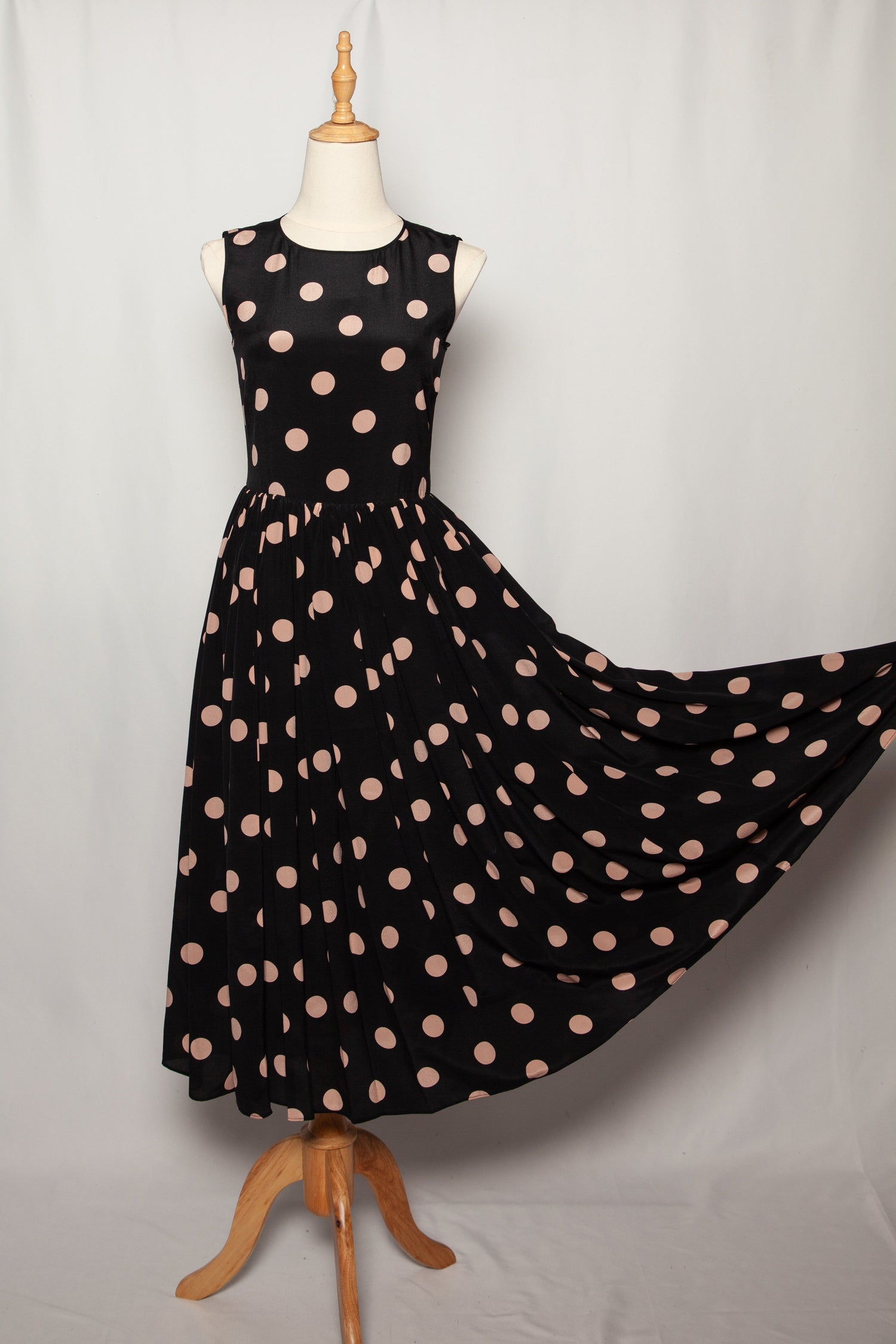 Excellent Red Valentino Black Polka Dot Silk Dress Size XS