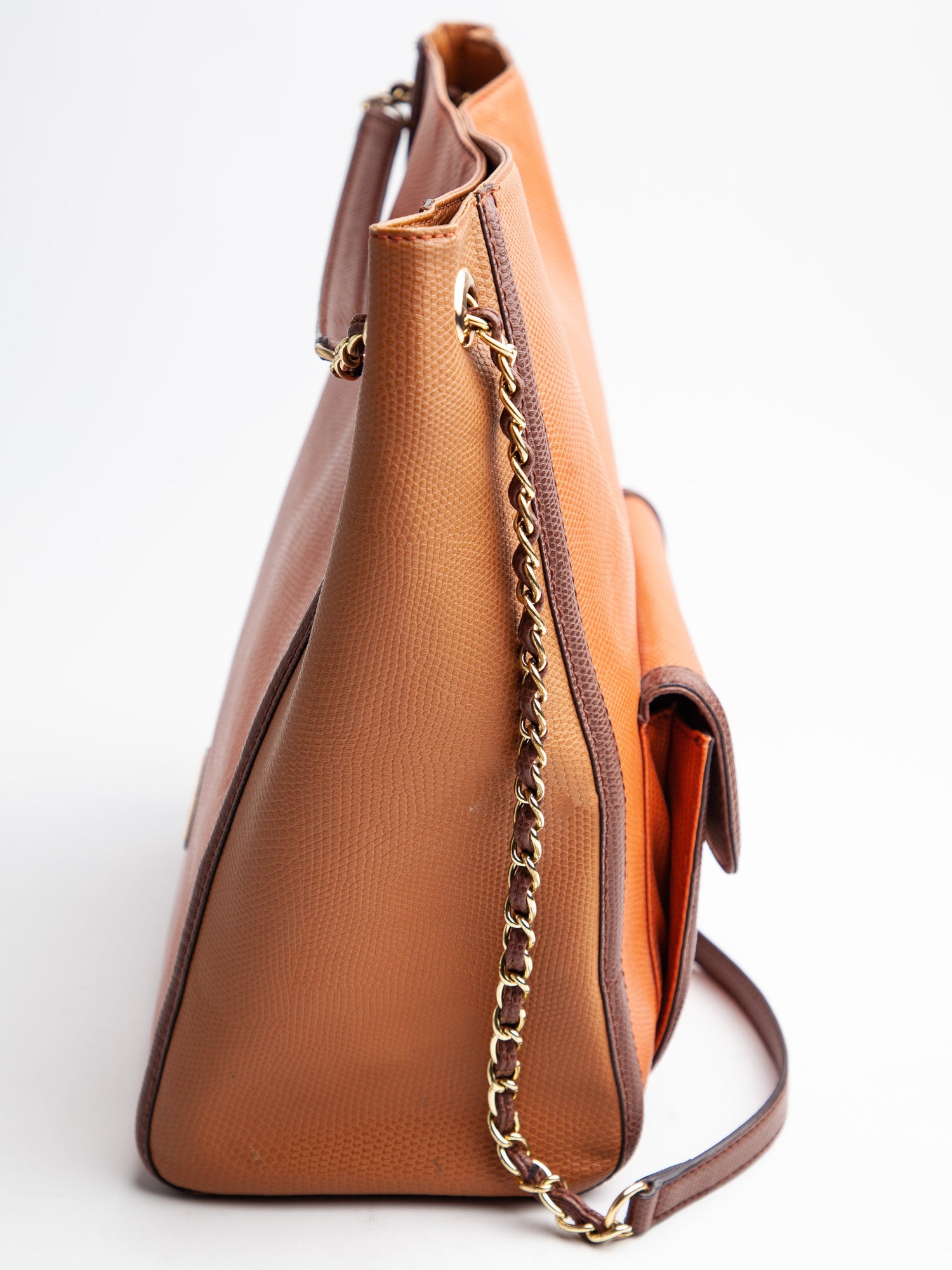 Moschino Orange Leather Handbag with Gold Chain Straps