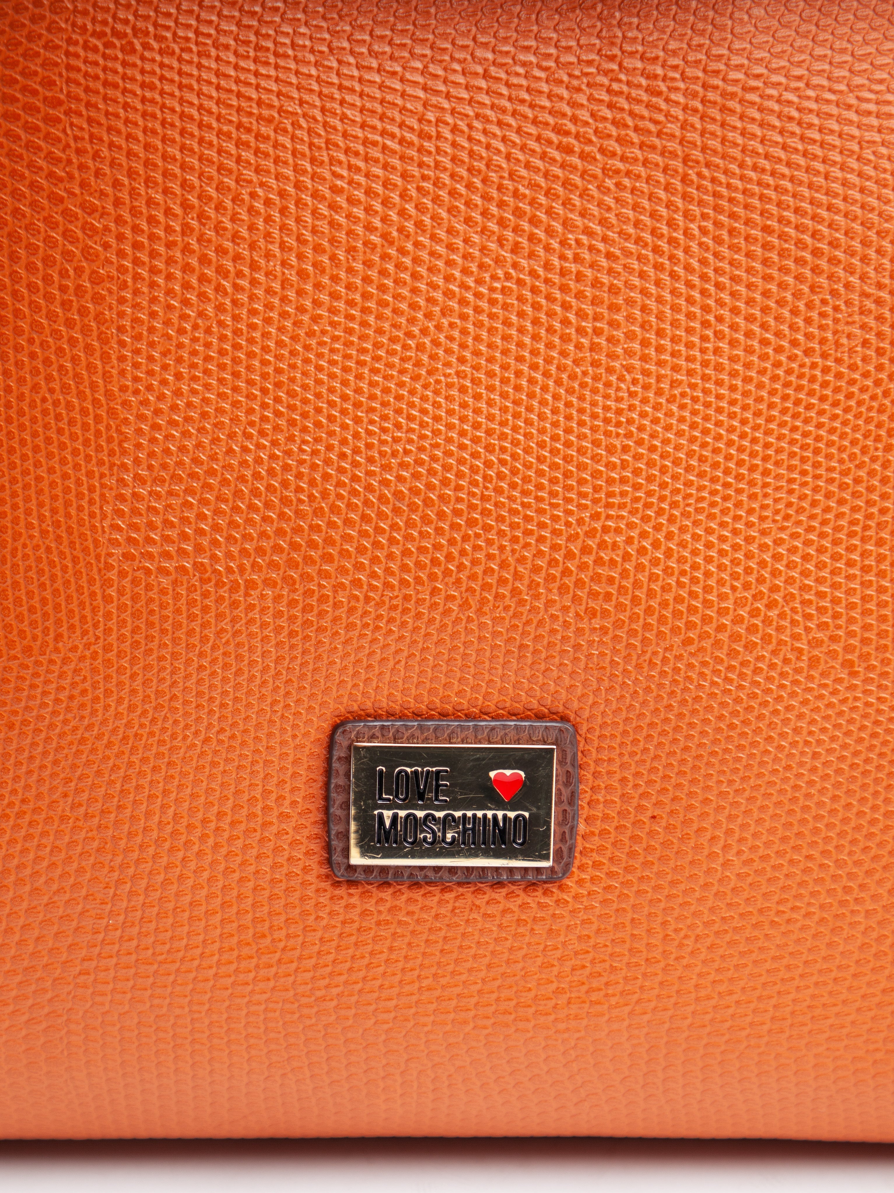 Moschino Orange Leather Handbag with Gold Chain Straps