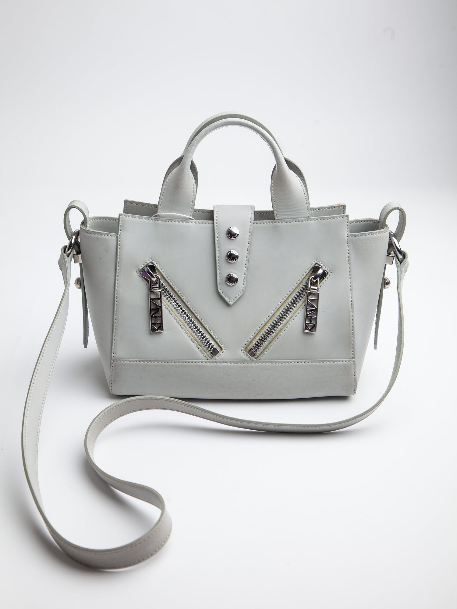 Good Kenzo Gray Leather Handbag with Shoulder Strap