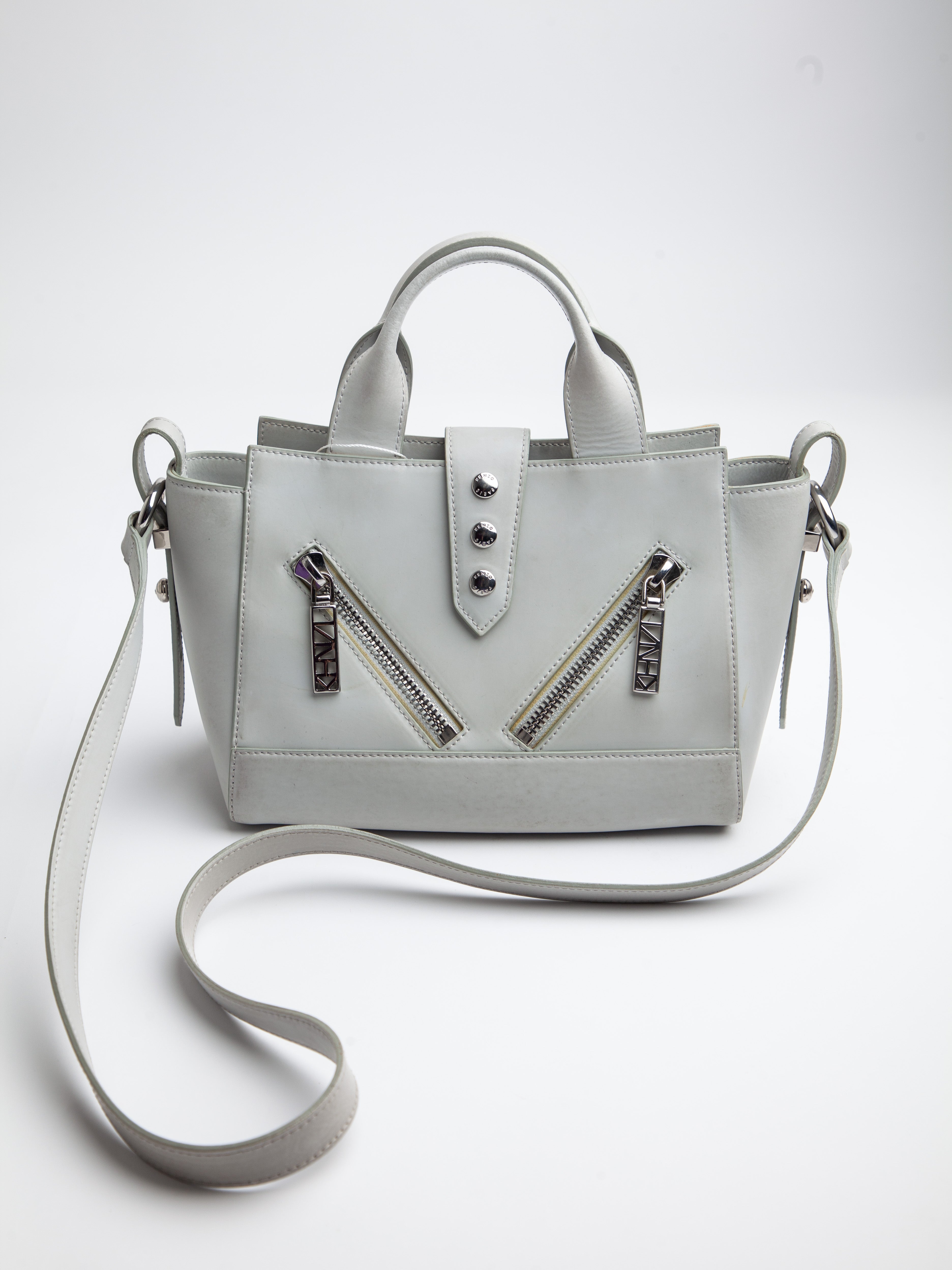 Good Kenzo Gray Leather Handbag with Shoulder Strap