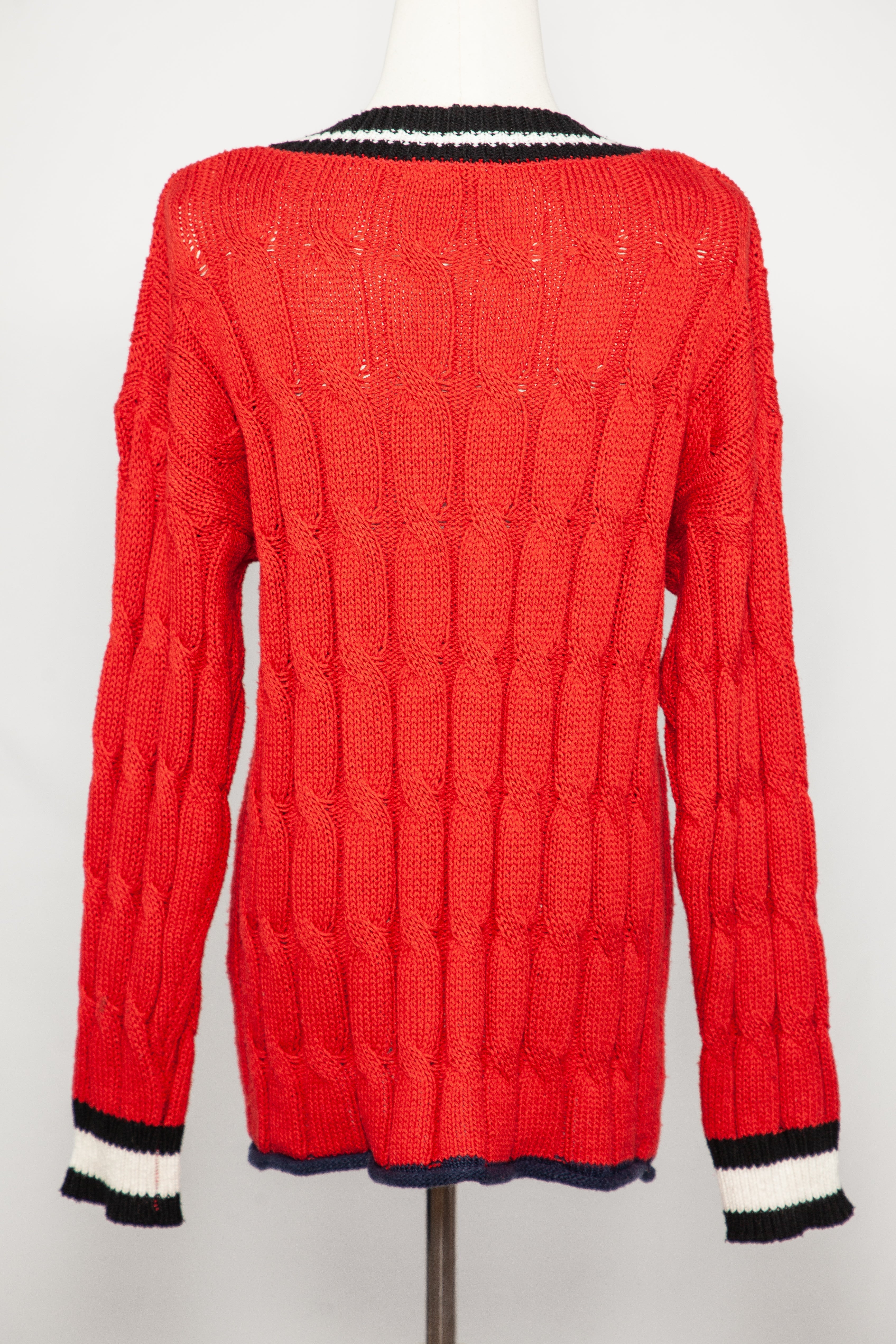 Good IPEKYOL Red Cable Knit V-Neck Sweater Size S Women