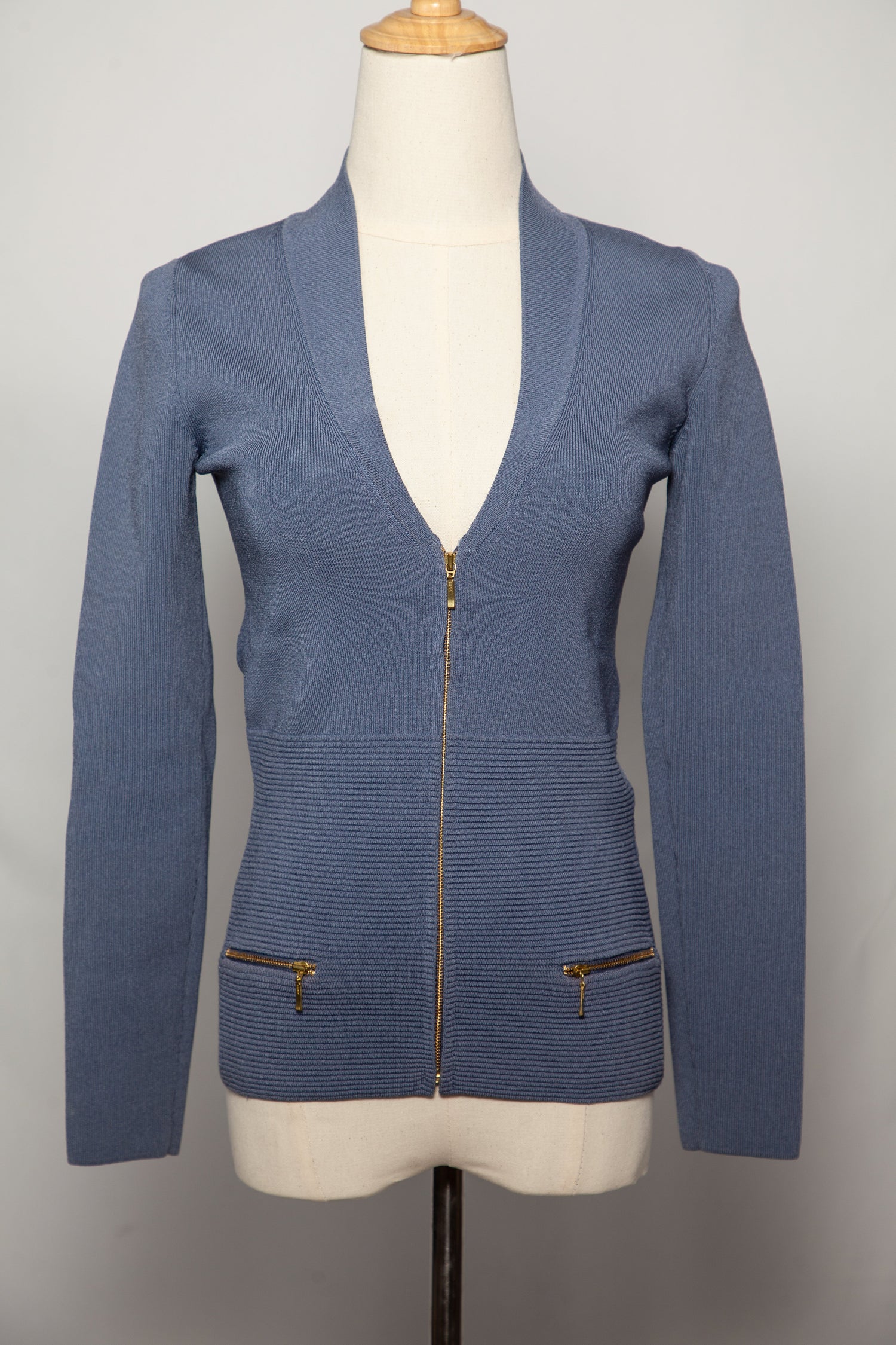 Excellent Reiss Blue Zip-Up Cardigan V-Neck Size XS