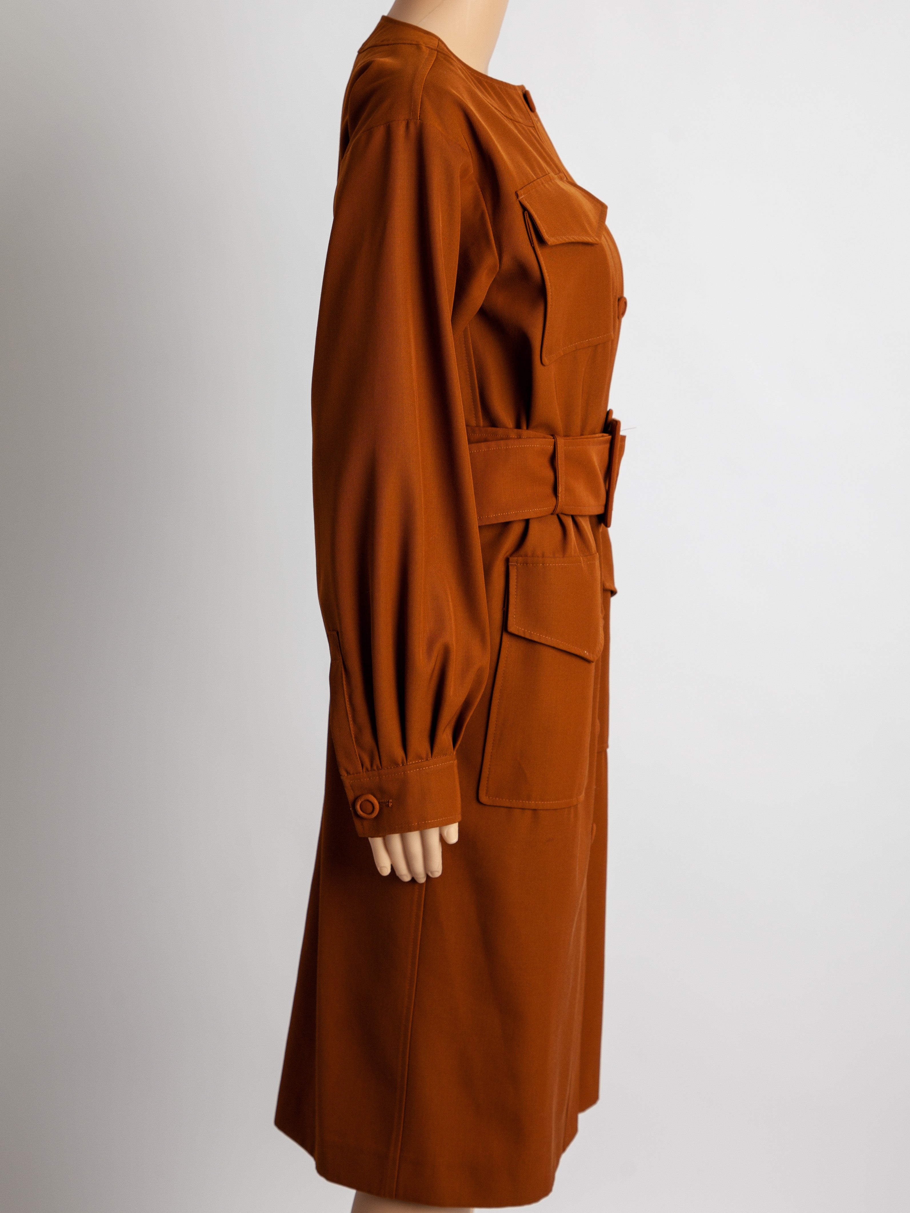 Sportmax Rust Cotton Button-Down Dress with Belt Size M