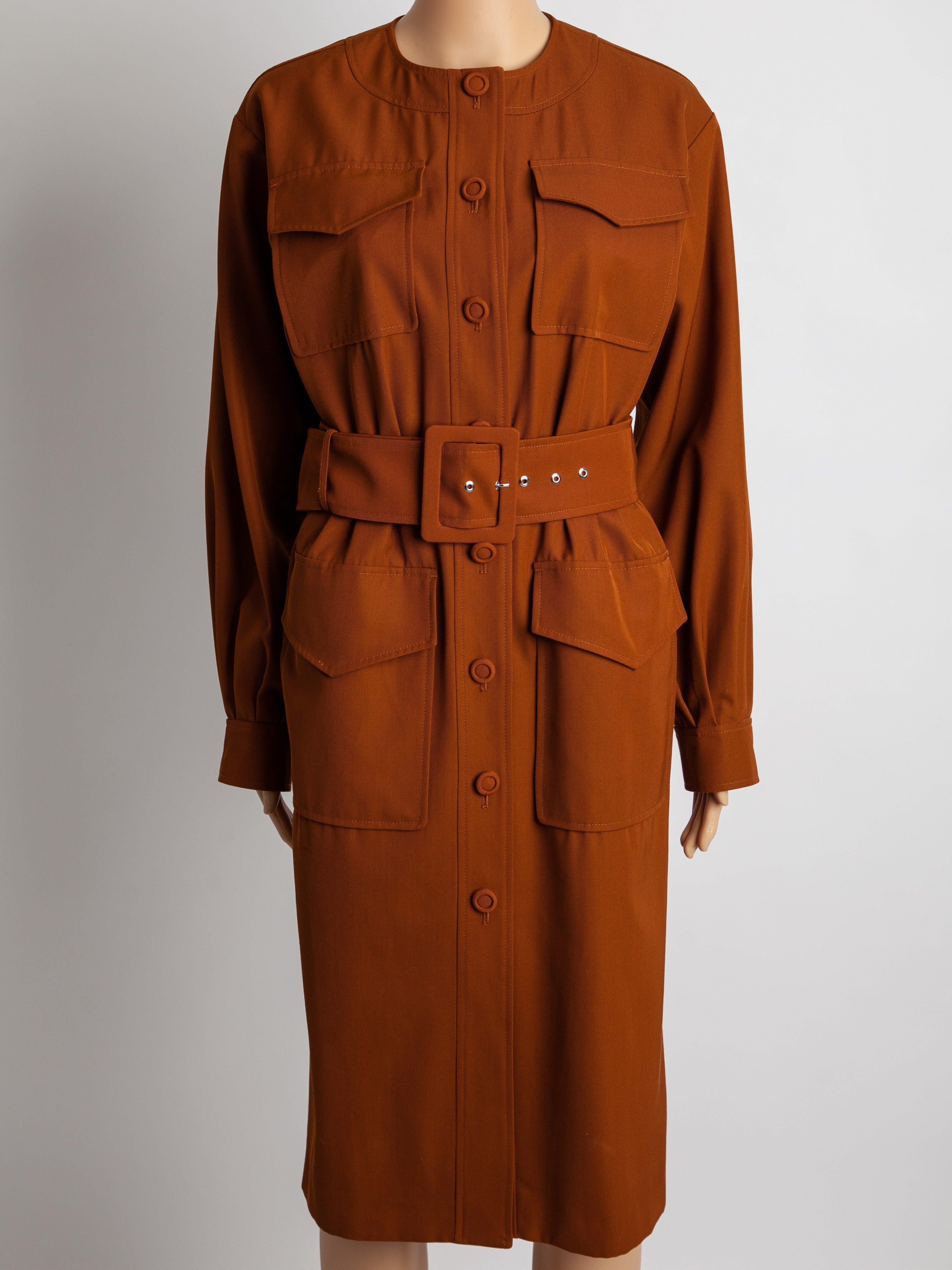 Sportmax Rust Cotton Button-Down Dress with Belt Size M