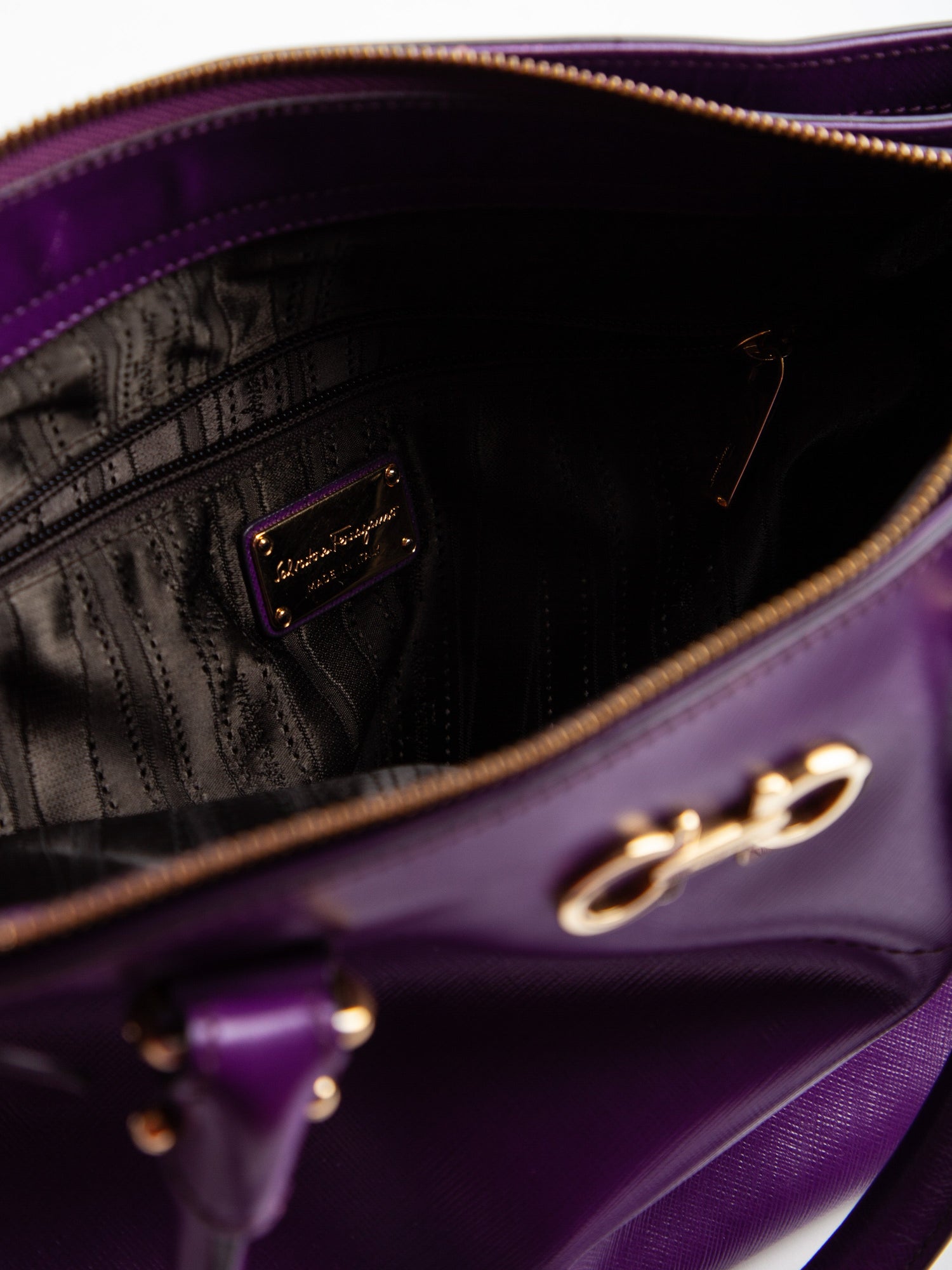 Good Salvatore Ferragamo Purple Leather Handbag with Gold Hardware