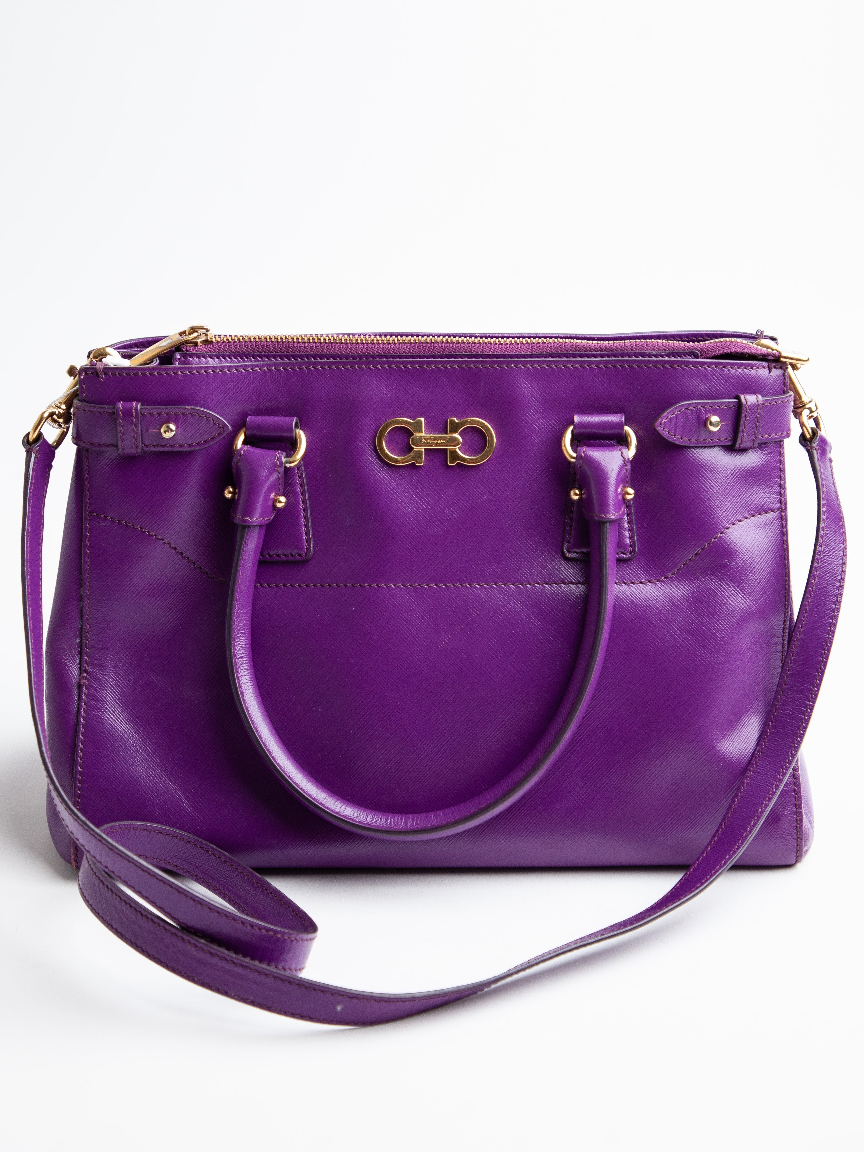 Good Salvatore Ferragamo Purple Leather Handbag with Gold Hardware