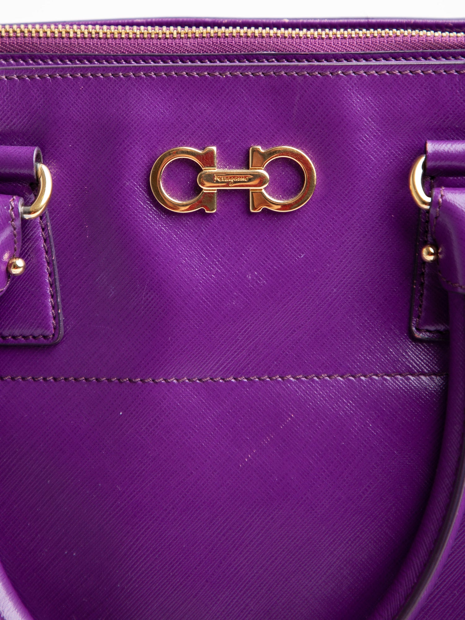 Good Salvatore Ferragamo Purple Leather Handbag with Gold Hardware