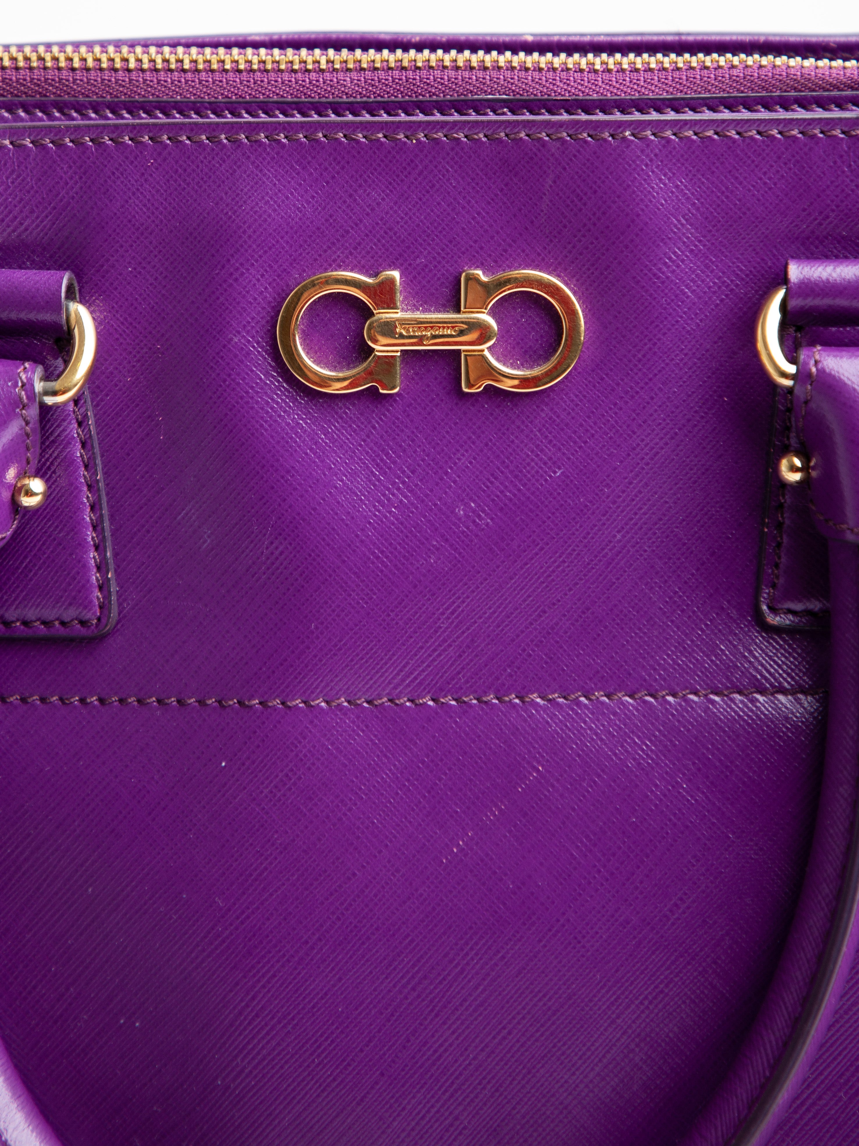 Good Salvatore Ferragamo Purple Leather Handbag with Gold Hardware