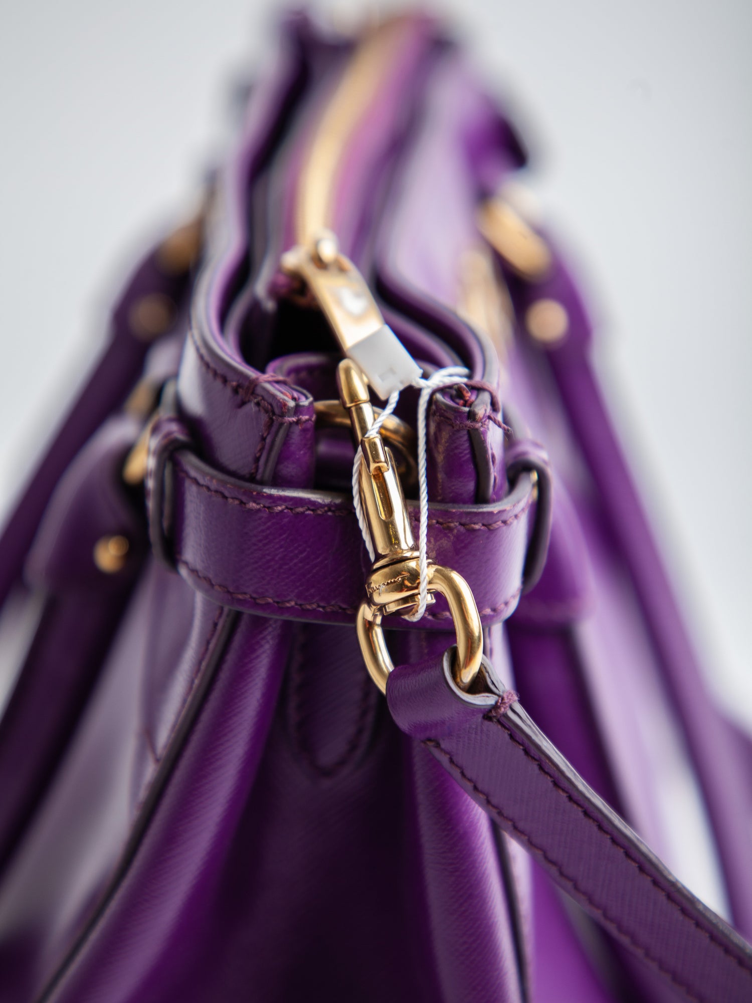 Good Salvatore Ferragamo Purple Leather Handbag with Gold Hardware