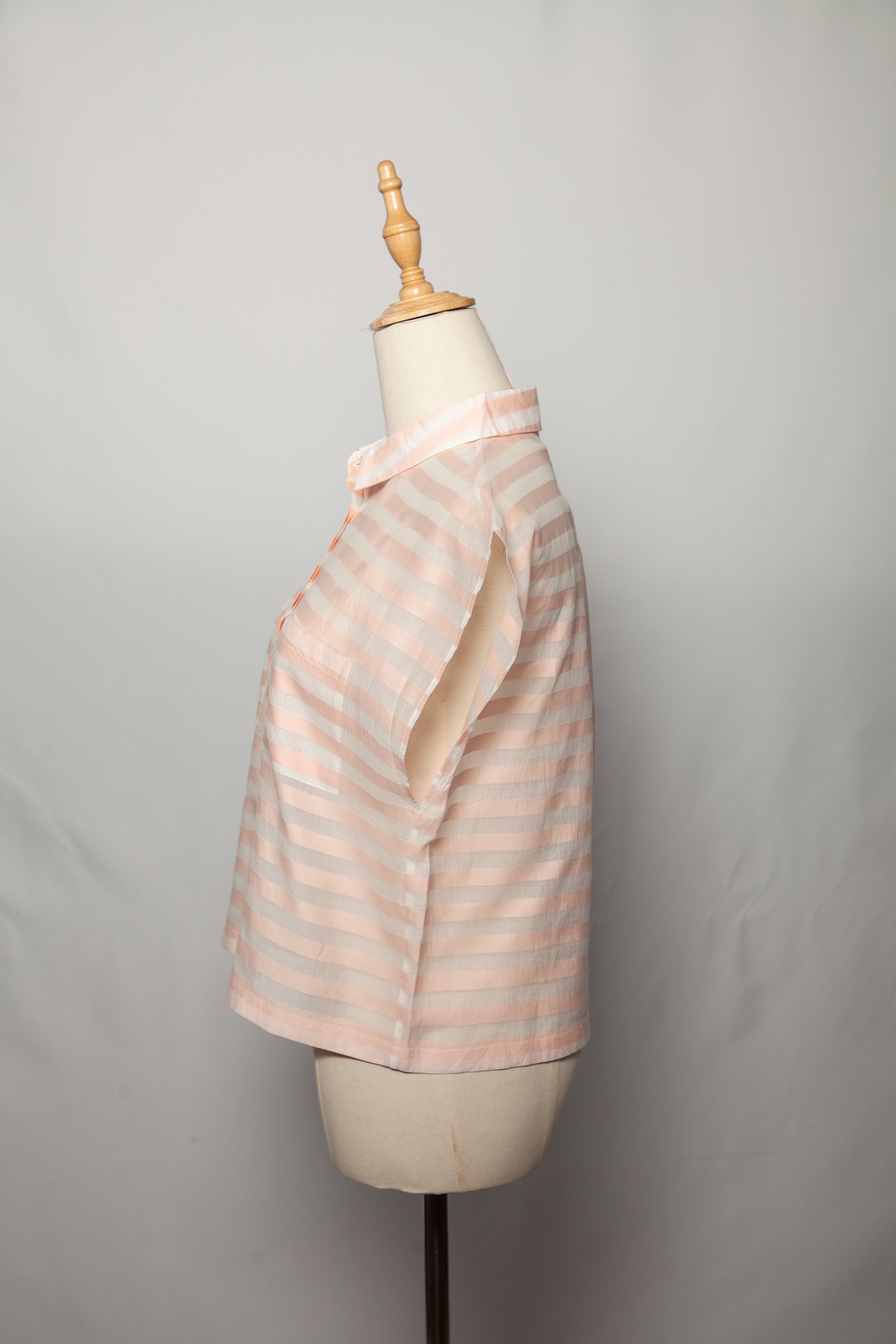Good Intrend Pink Silk Blouse Size XXS Sheer Striped Design