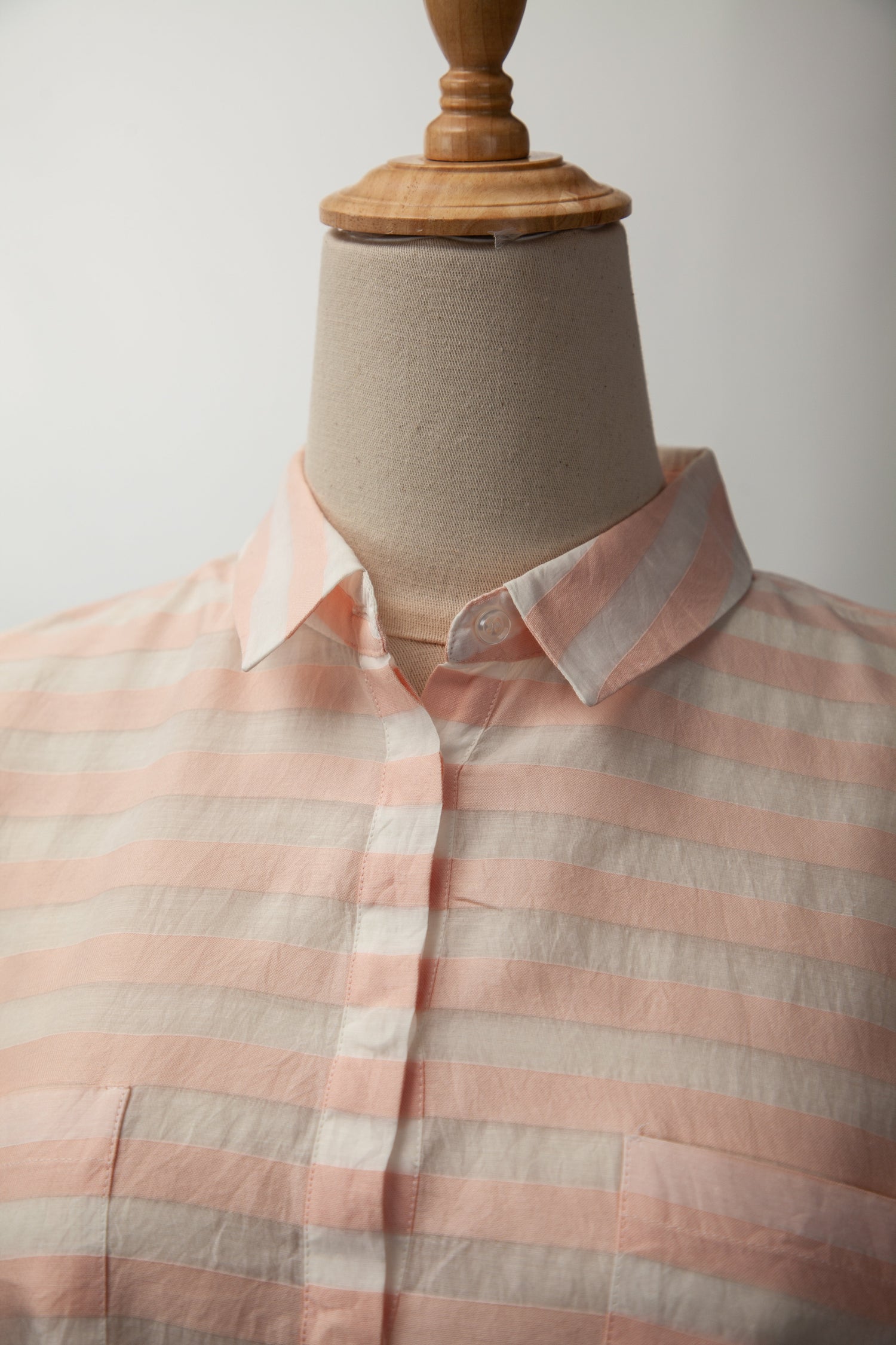 Good Intrend Pink Silk Blouse Size XXS Sheer Striped Design